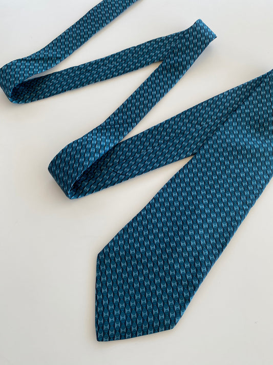 Vintage VE Via Europa Fine Neckwear Men’s Blue Silk Neck Tie - Balagan Vintage Ties printed ties, tie, vintage, vintage ties