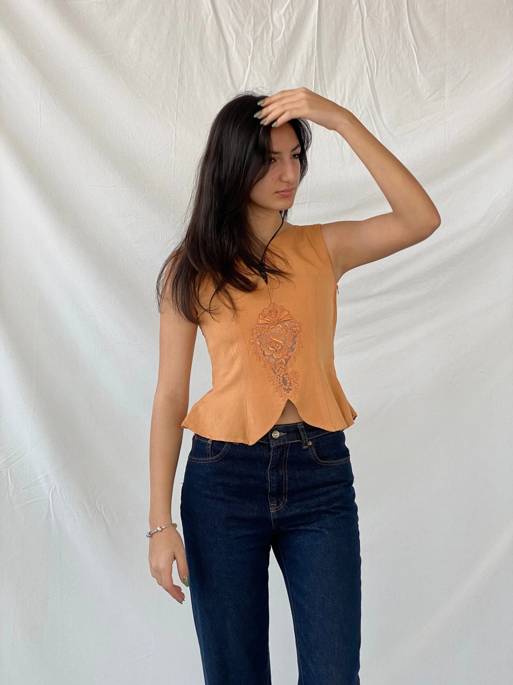 Vintage VICTORIO & LUCCHINO Orange Linen Sleeveless Top - XS - Balagan Vintage Full Sleeve Top 00s, full sleeve top, Syntia, women top
