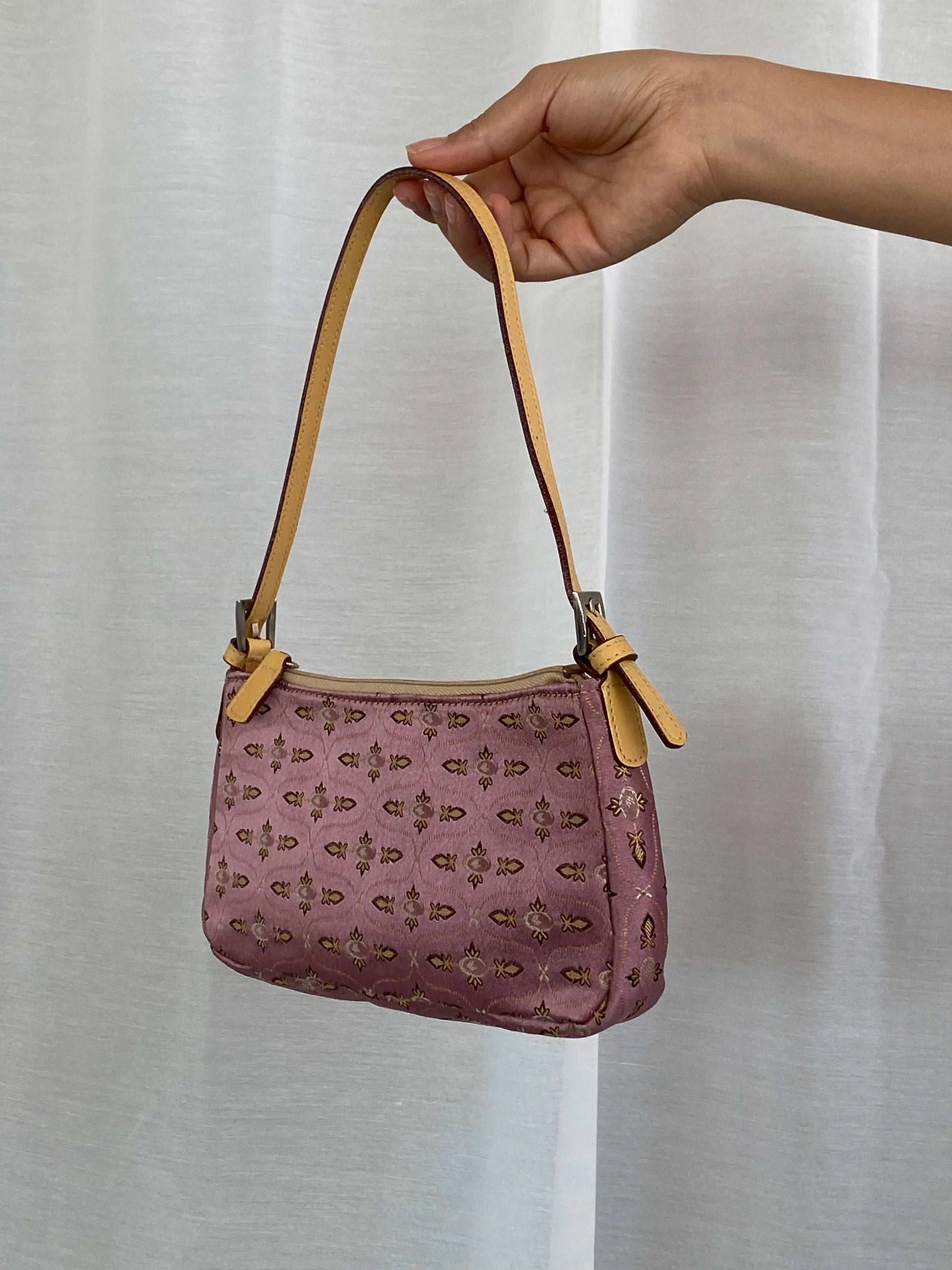 Vintage Wa Bags Mini Shoulder Bag Pink With Golden Embroidery - Balagan Vintage Handbags 90s, bag, mini handbag, shoulder bag, vintage bags