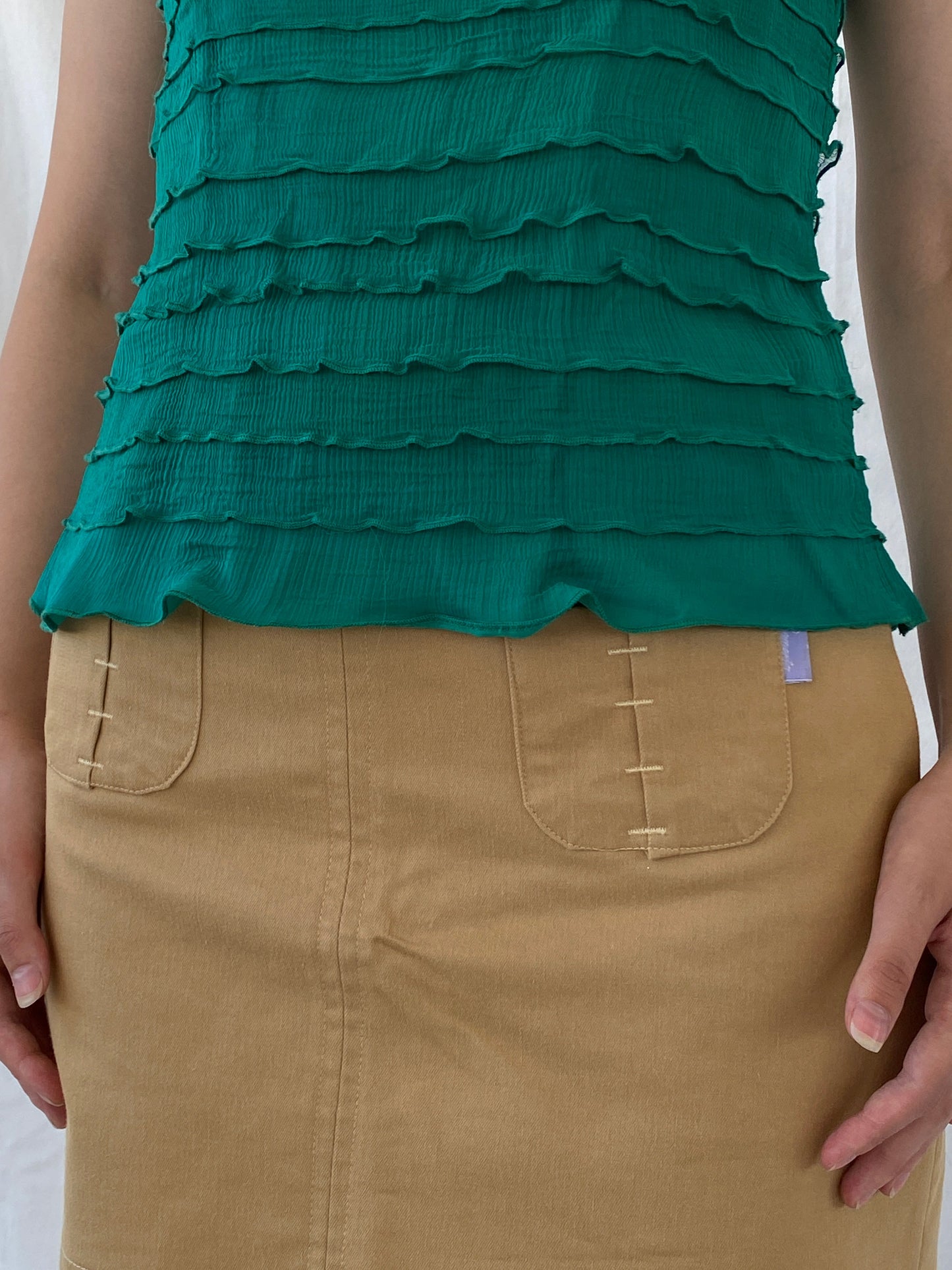 Vintage Wallis Green Ruffle Viscose Cami Top Y2K Party Camisole - L - Balagan Vintage Cami 00s, Ayah, beaded, Cami, NEW IN, summer, women top