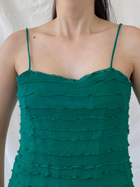 Vintage Wallis Green Ruffle Viscose Cami Top Y2K Party Camisole - L - Balagan Vintage Cami 00s, Ayah, beaded, Cami, NEW IN, summer, women top