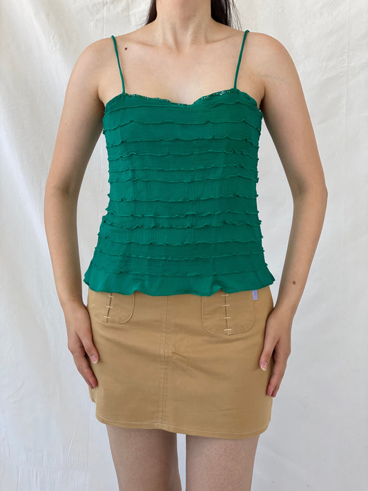 Vintage Wallis Green Ruffle Viscose Cami Top Y2K Party Camisole - L - Balagan Vintage Cami 00s, Ayah, beaded, Cami, NEW IN, summer, women top