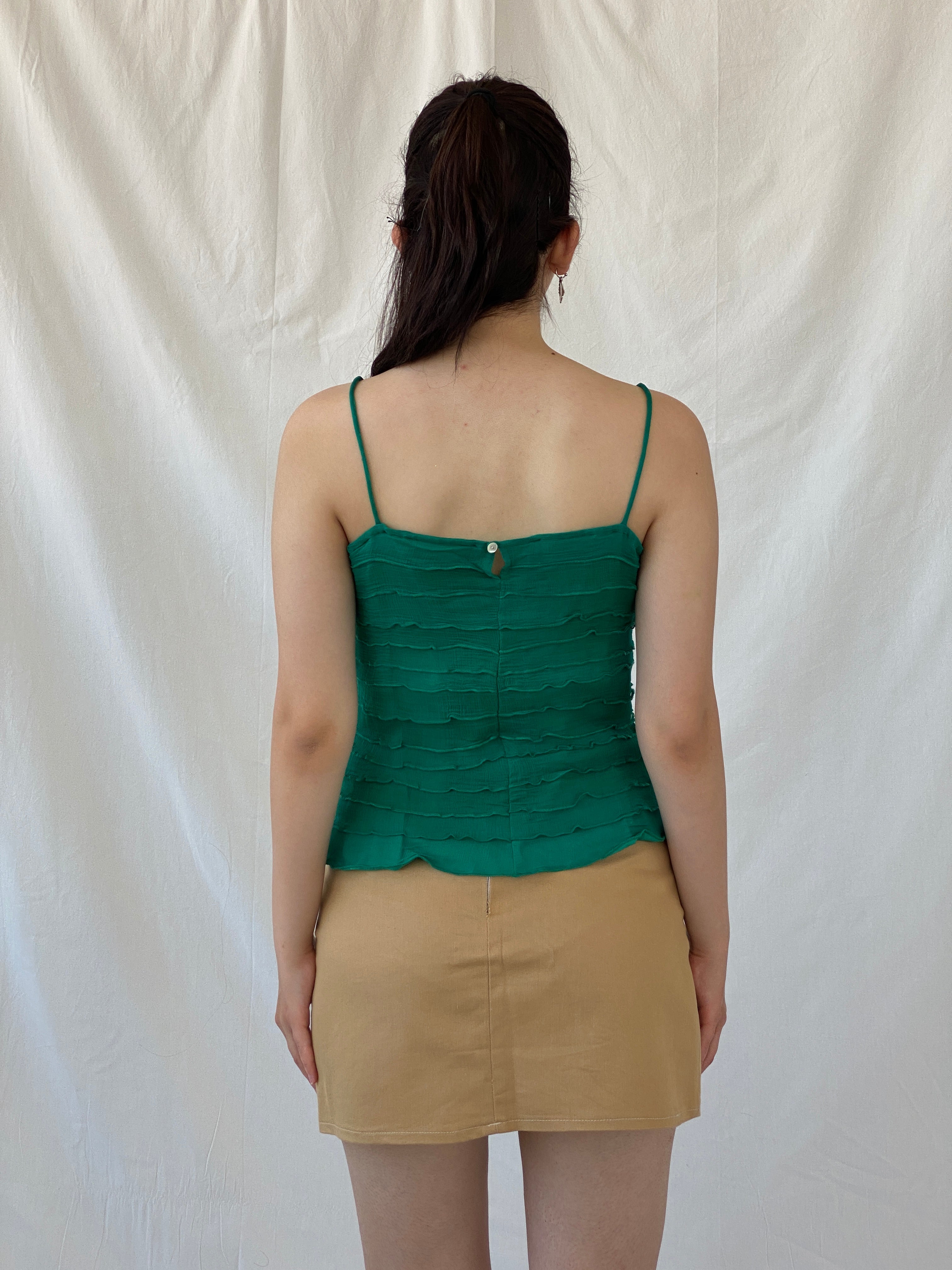 Vintage Wallis Green Ruffle Viscose Cami Top Y2K Party Camisole - L - Balagan Vintage Cami 00s, Ayah, beaded, Cami, NEW IN, summer, women top