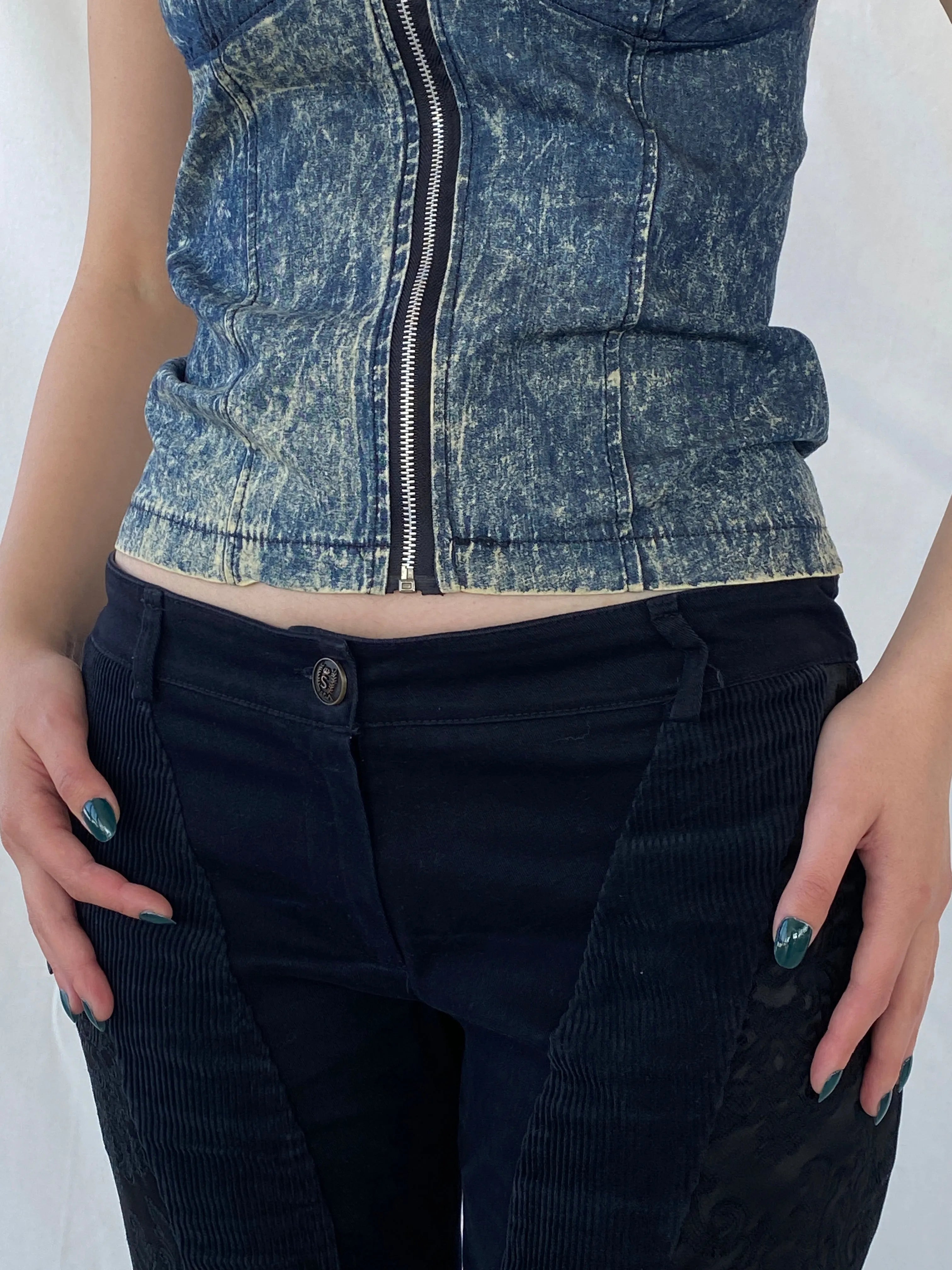 Vintage Wash Denim Blue Corset with Zipper and Adjustable Straps - M - Balagan Vintage Sleeveless Top 00s, 90s, Ayah, corset, denim, denim top, sleeveless top