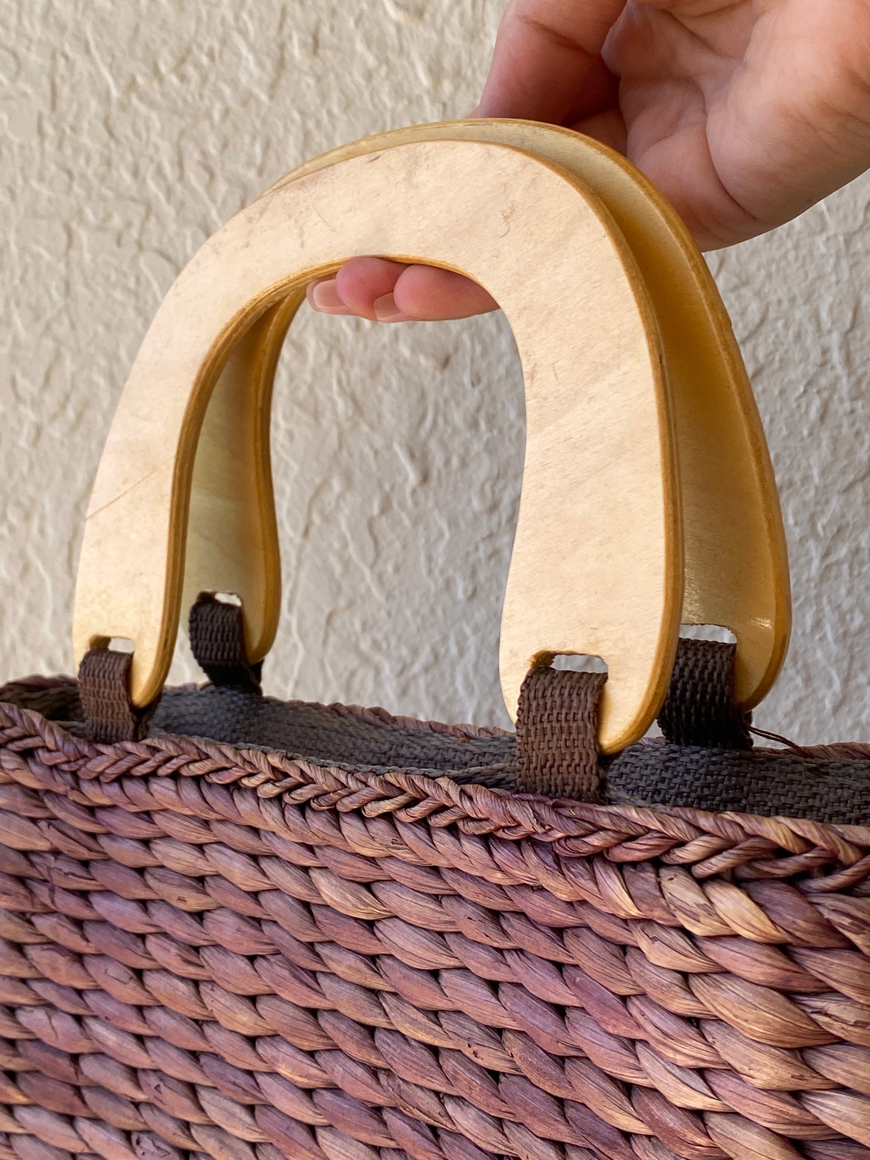 Vintage White Stag Beaded Boho Straw Purse Brown Wood Handle Y2K Brown turquoise Handbag - Balagan Vintage Shoulder Bag 00s, bag, NEW IN, shoulder bag, Y2K