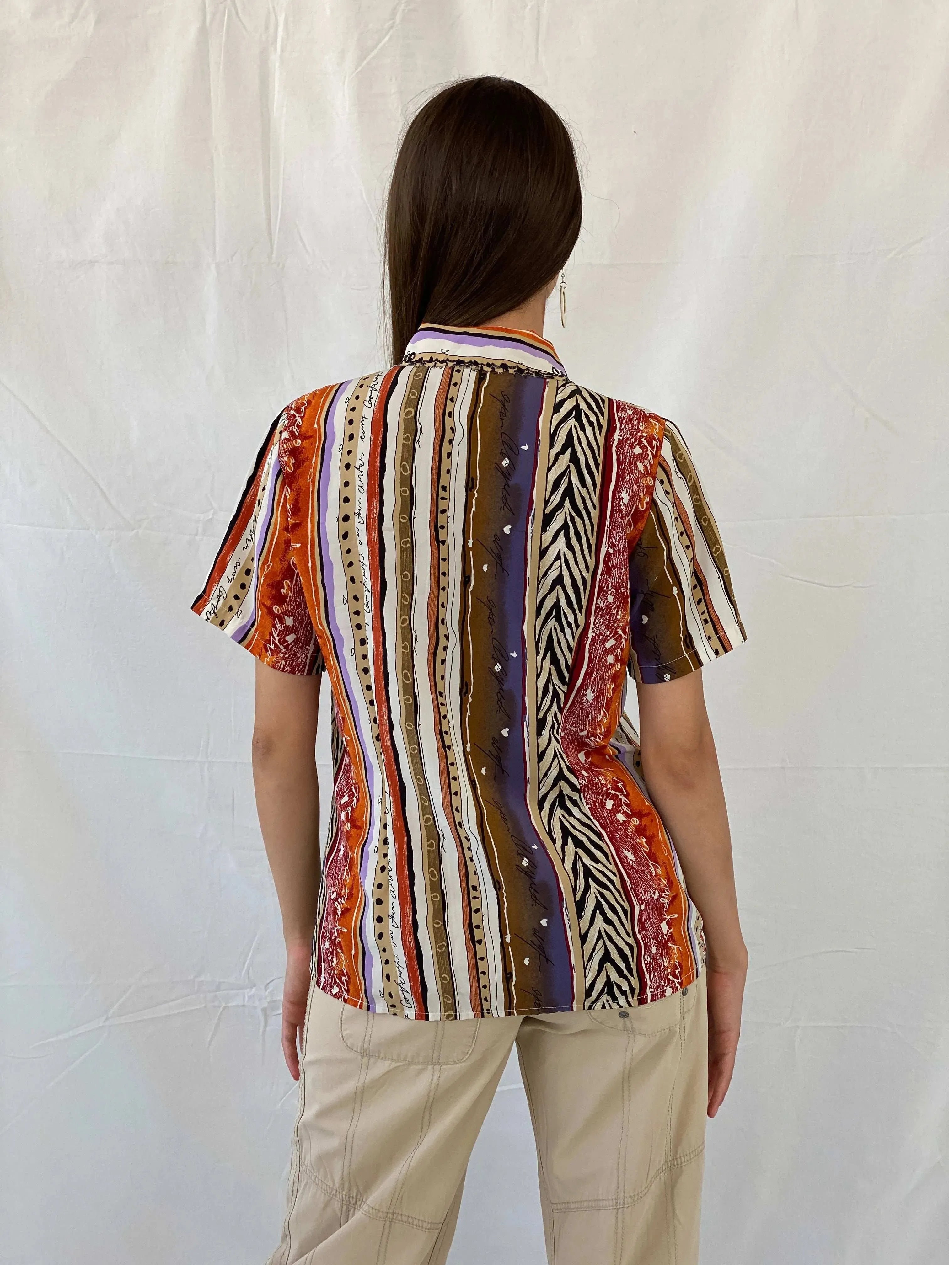 Vintage Wild Animal Print Boho Shirt - M - Balagan Vintage Half Sleeve Shirt 00s, 90s, half sleeve shirt, Mira, summer, women top