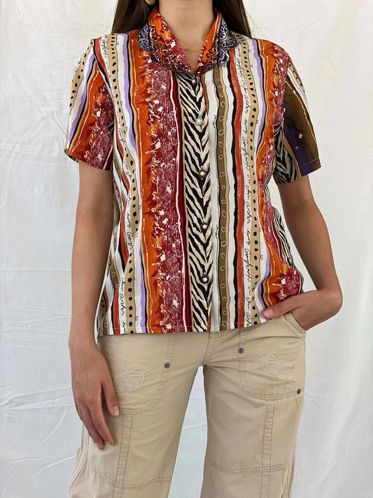 Vintage Wild Animal Print Boho Shirt - M - Balagan Vintage Half Sleeve Shirt 00s, 90s, half sleeve shirt, Mira, summer, women top