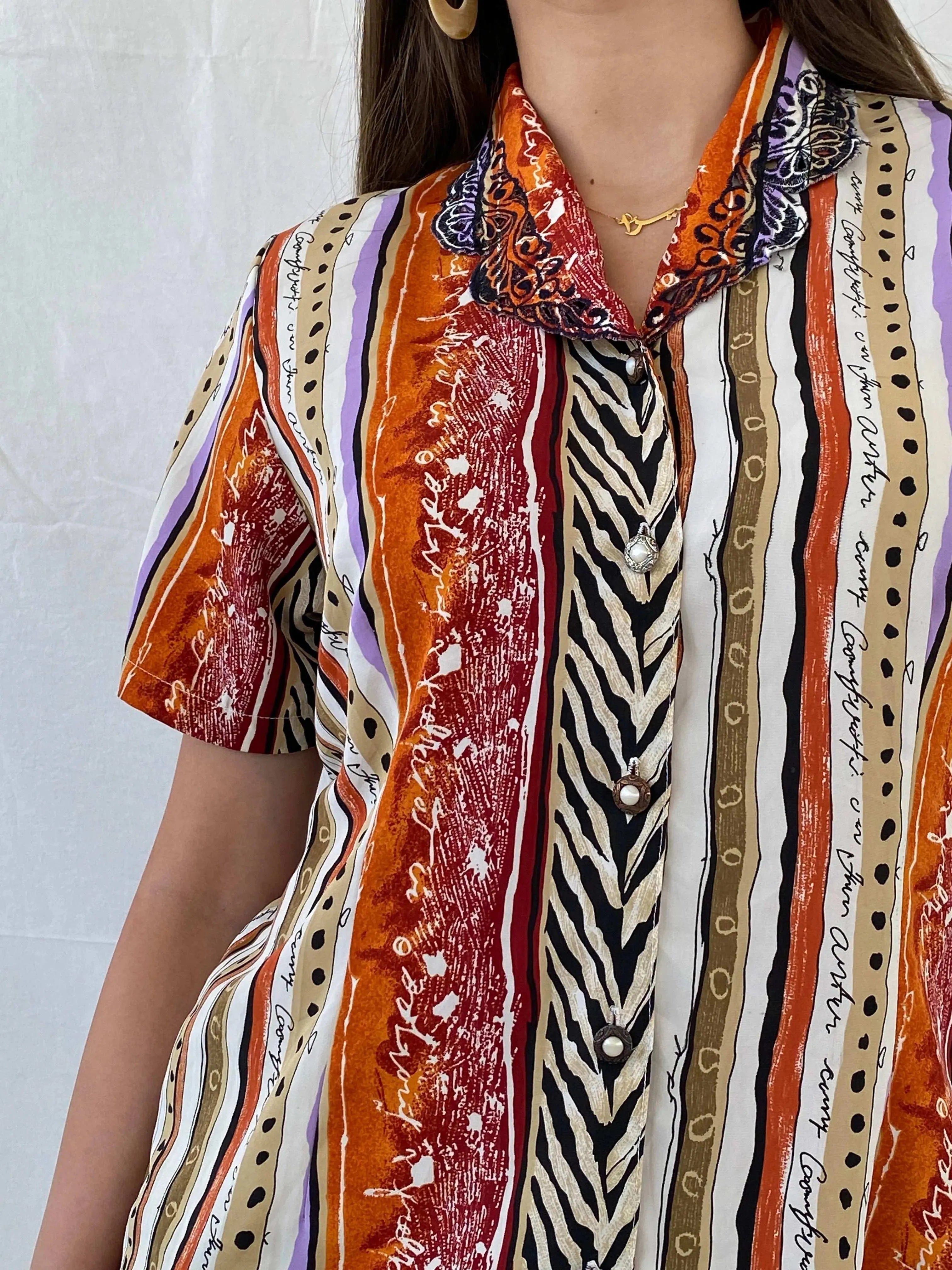 Vintage Wild Animal Print Boho Shirt - M - Balagan Vintage Half Sleeve Shirt 00s, 90s, half sleeve shirt, Mira, summer, women top