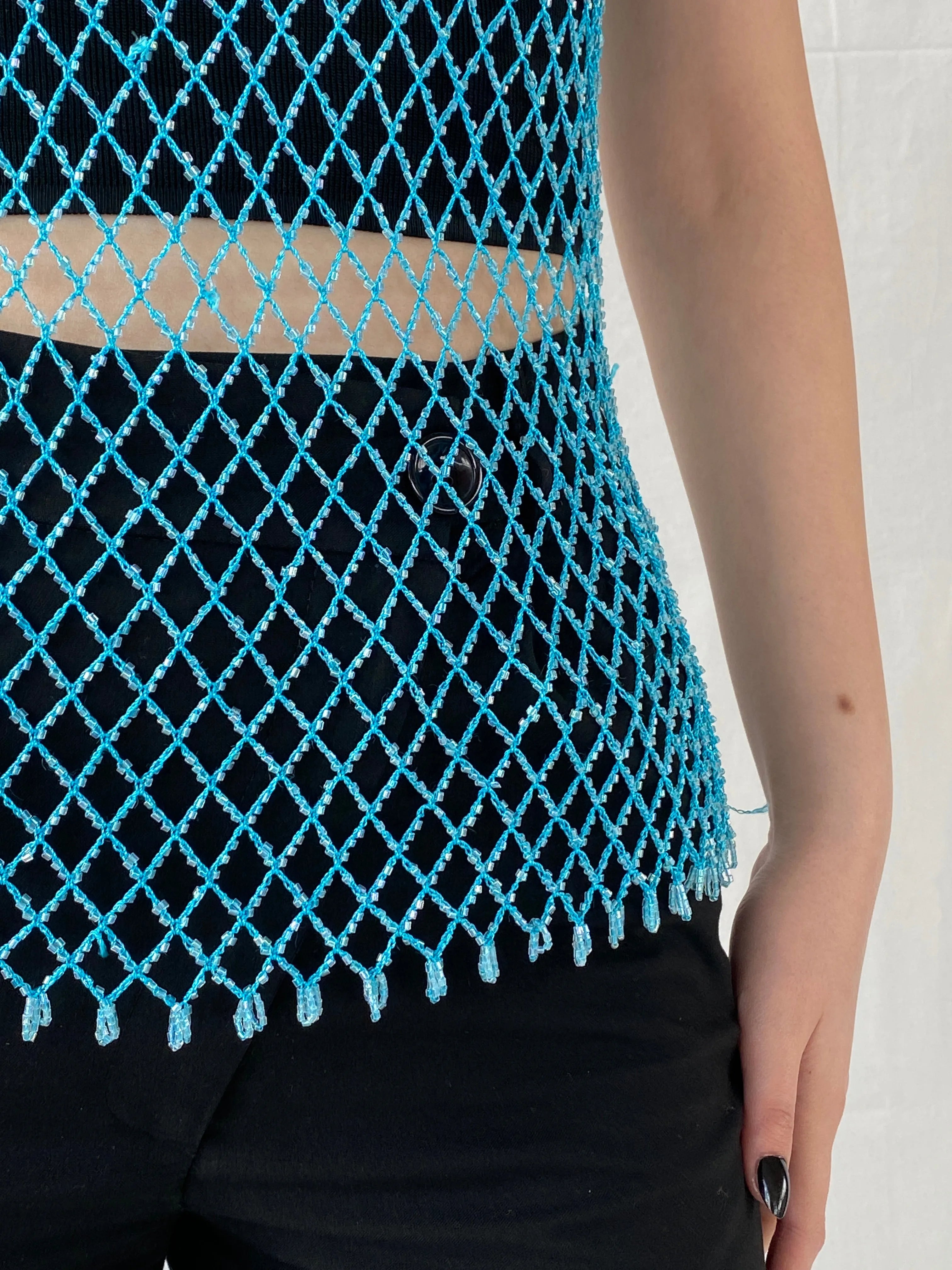 Vintage Y2K 2xtremz Women’s Net Beaded Crochet Blue Top - L - Balagan Vintage Sleeveless Top 00s, Ayah, beaded, Top, women top