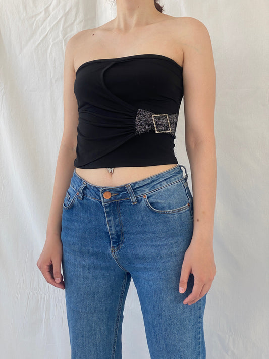 Vintage Y2K Alerte Black Tube Side Buckle Bandeau Top - S - Balagan Vintage Sleeveless Top 00s, Ayah, summer, Tube top, women top