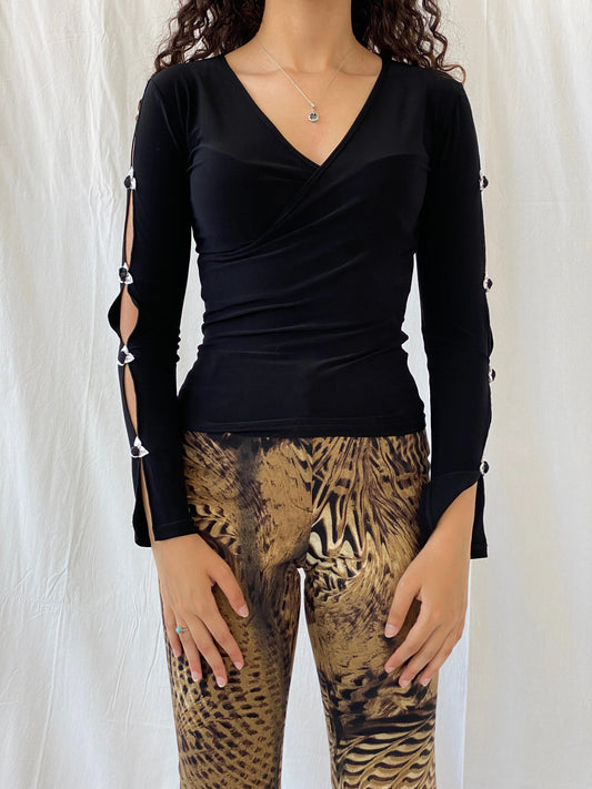 Vintage Y2K Anastasia Romantic Top With Floral Detail Cut Out Sleeve - S - Balagan Vintage Full Sleeve Top 00s, Celine, consignment, full sleeve top, Rand, women top
