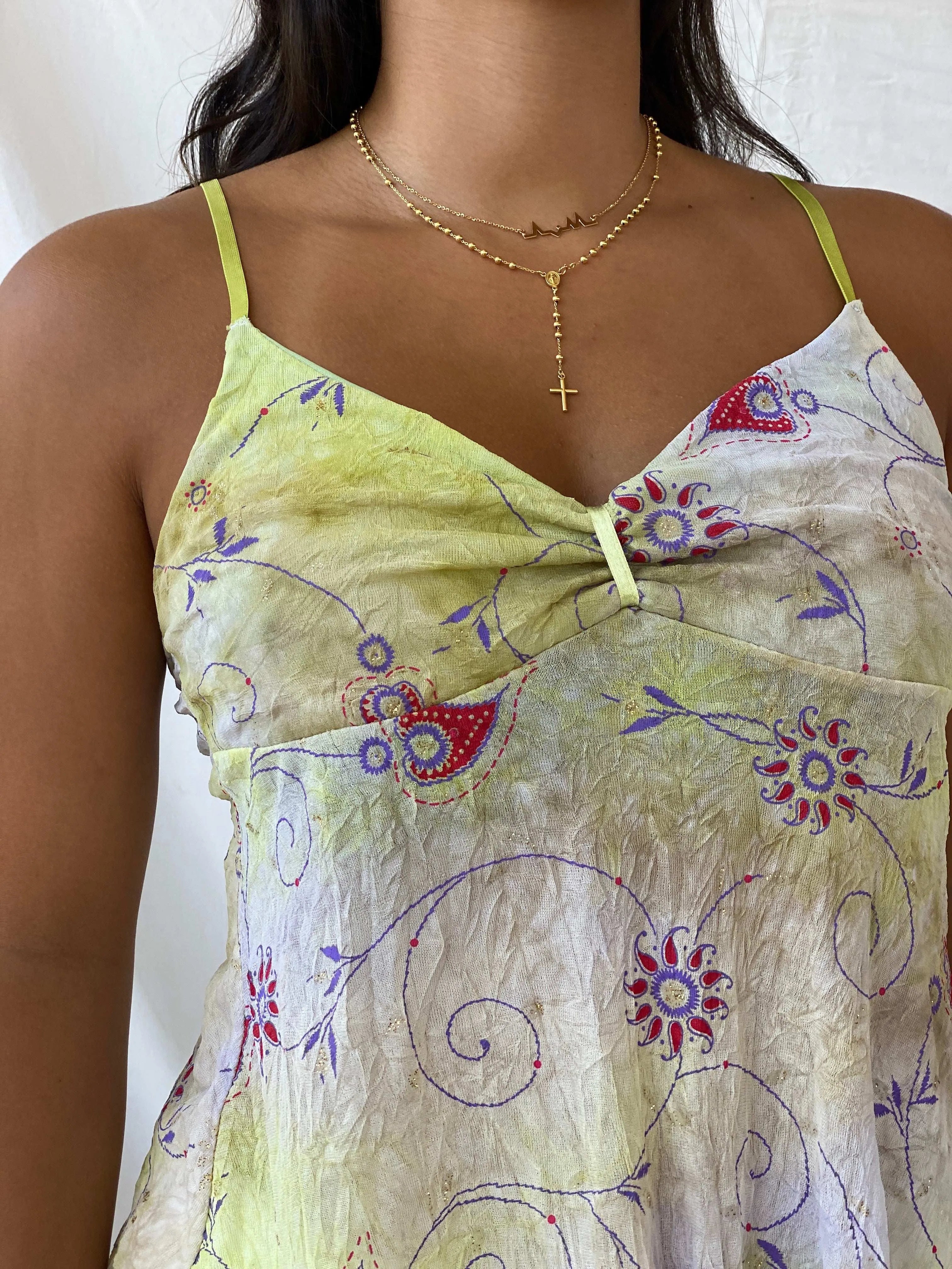 Vintage Y2K Auto Grill Fairy Core Yellow Cami Mesh Top - M - Balagan Vintage Sleeveless Top 00s, Cami, Lana, summer