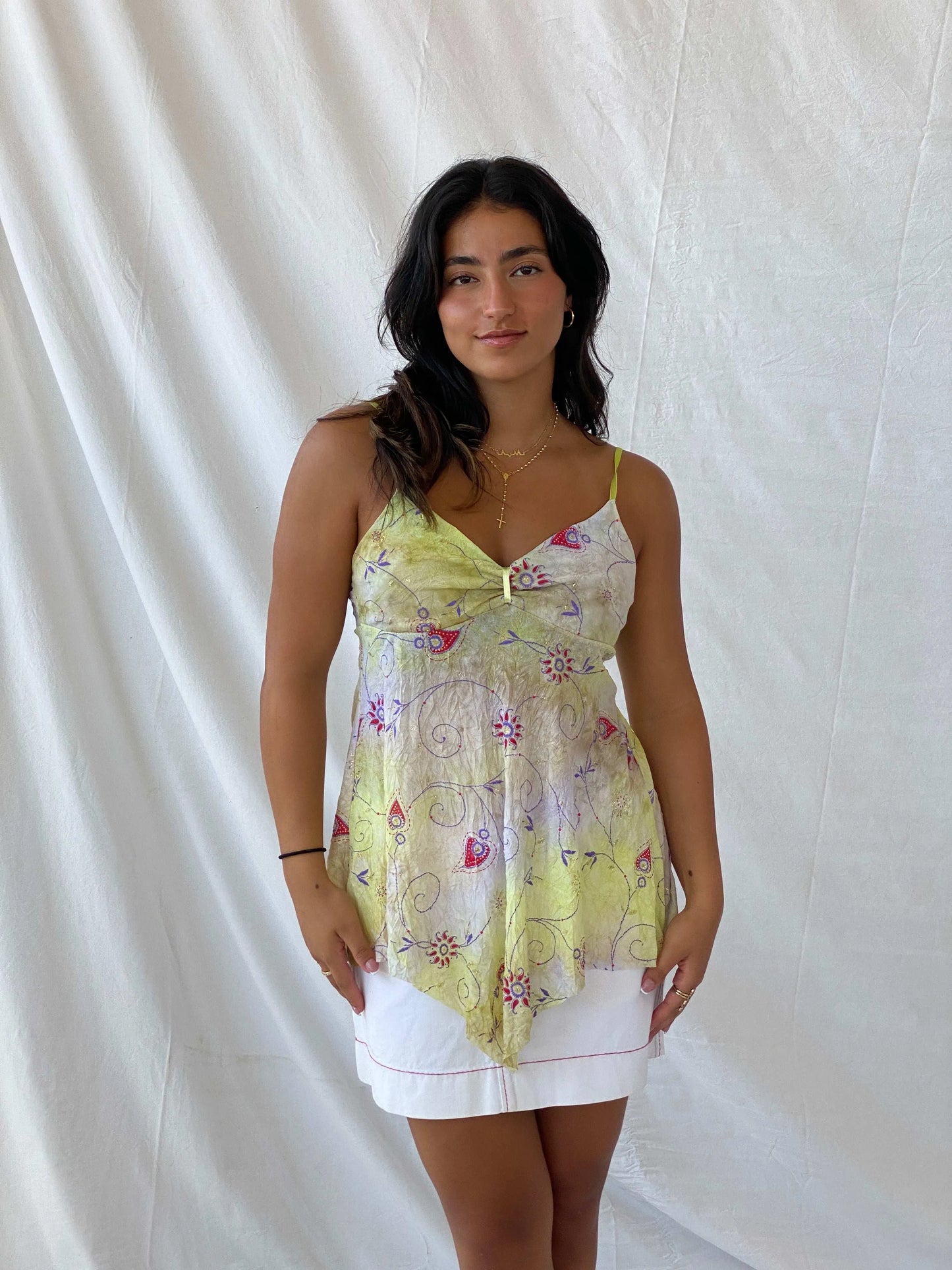 Vintage Y2K Auto Grill Fairy Core Yellow Cami Mesh Top - M - Balagan Vintage Sleeveless Top 00s, Cami, Lana, summer
