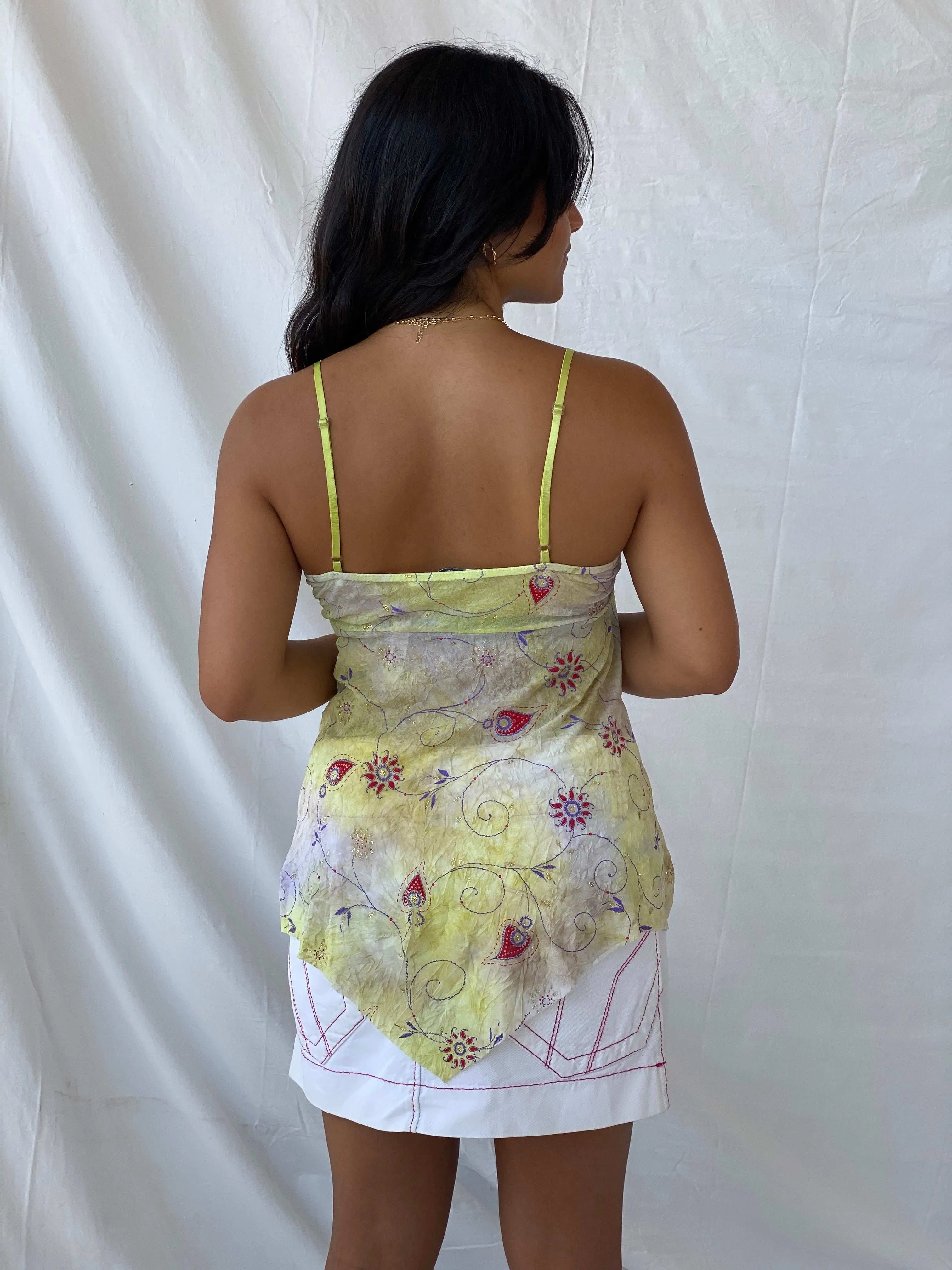 Vintage Y2K Auto Grill Fairy Core Yellow Cami Mesh Top - M - Balagan Vintage Sleeveless Top 00s, Cami, Lana, summer