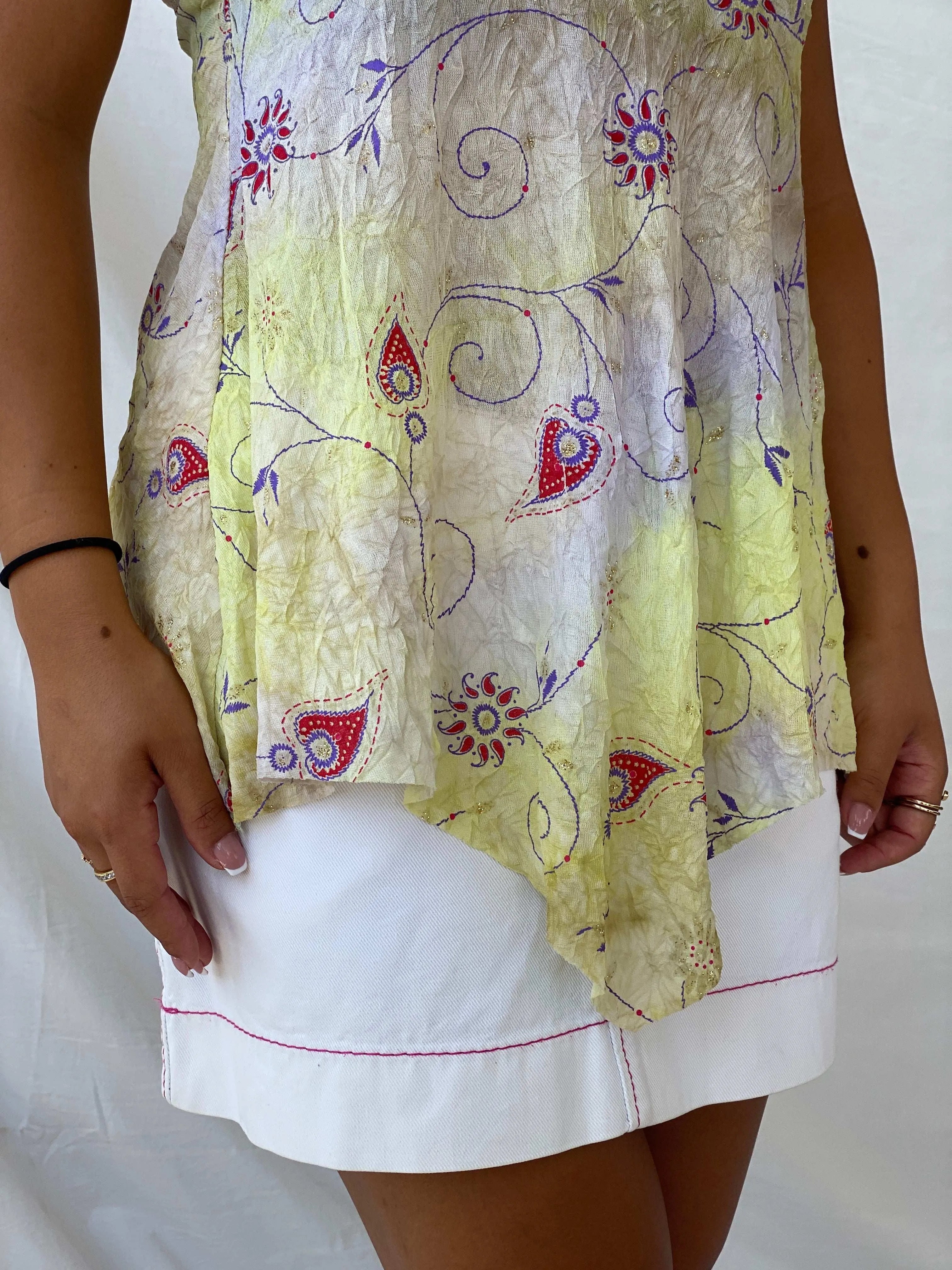 Vintage Y2K Auto Grill Fairy Core Yellow Cami Mesh Top - M - Balagan Vintage Sleeveless Top 00s, Cami, Lana, summer