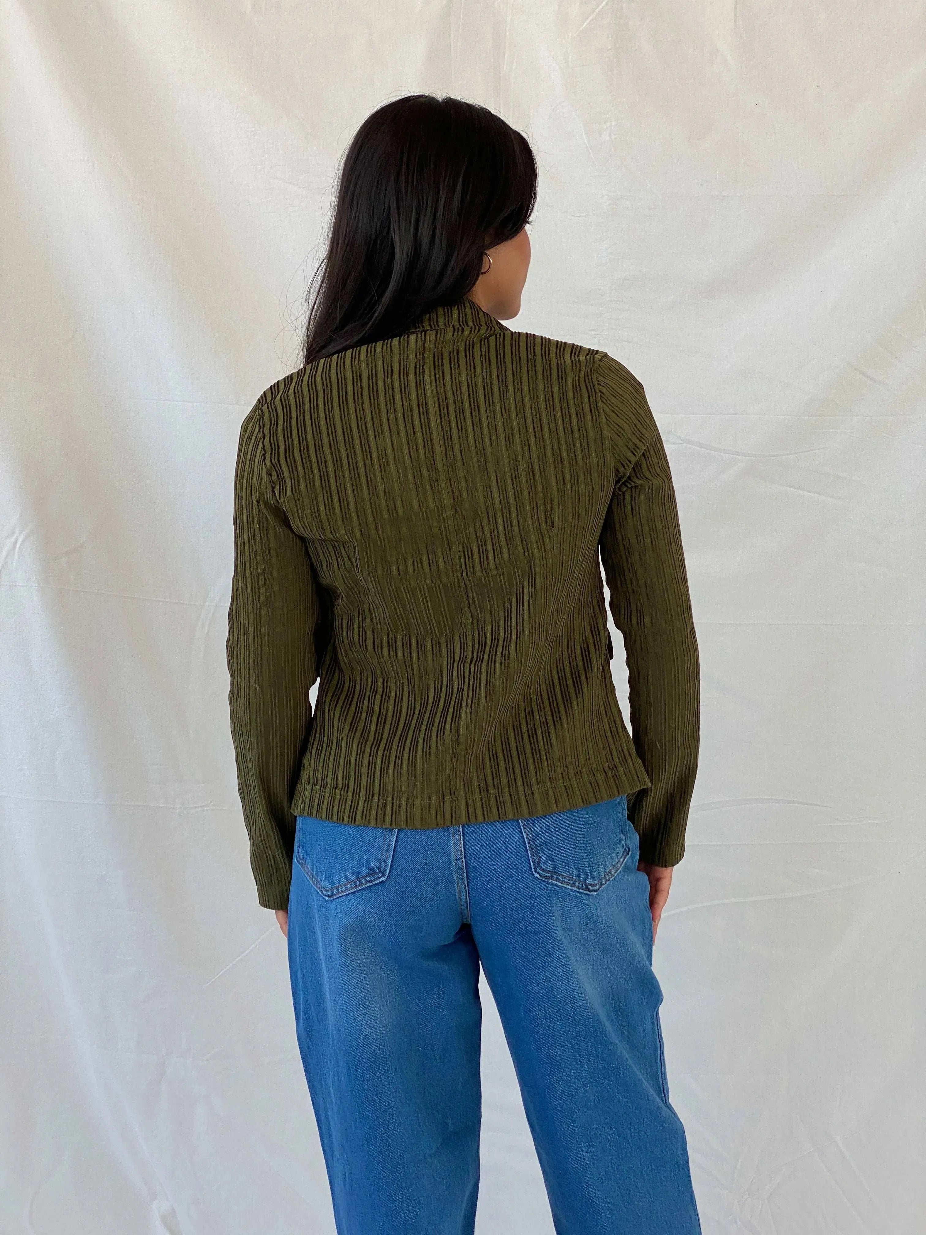 Vintage Y2K BAŞAK Collection Green Corduroy Blazer - M - Balagan Vintage Blazer 90s, blazer, Coats&Jackets, corduroy blazer, full sleeve blazer, Lana, striped, vintage blazer, Women's Blazers
