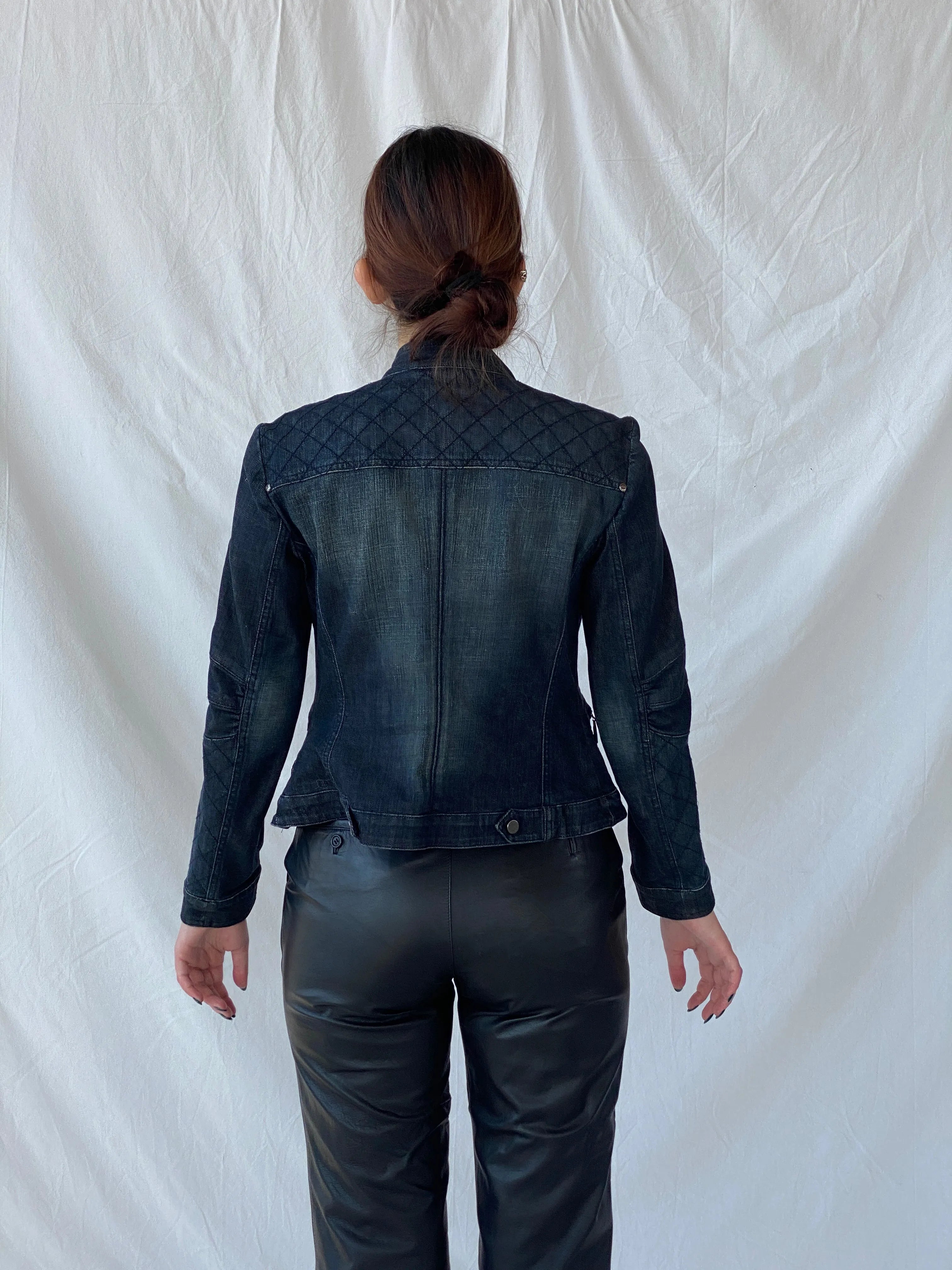 Vintage Y2K Betty Barclay Biker Zipper Denim Jacket With Quilted Detailing - M - Balagan Vintage Denim Jacket 00s, Ayah, Coats&Jackets, consignment, denim, denim jacket, Janan