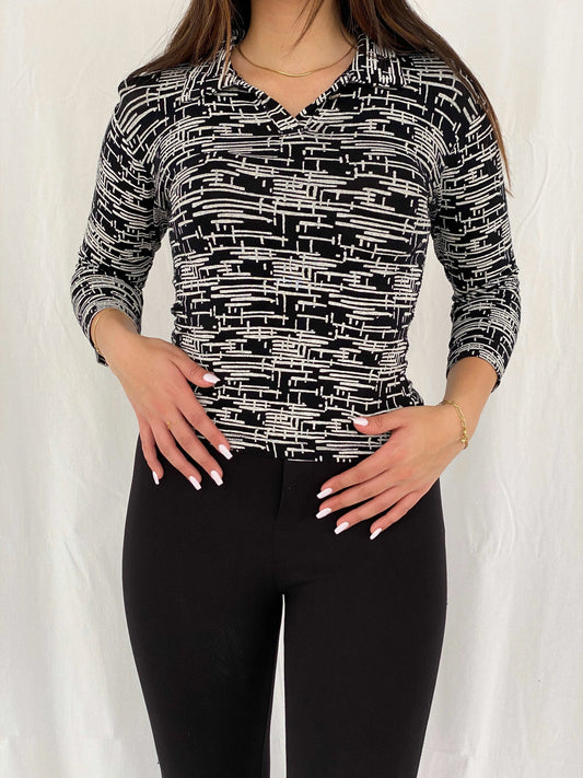 Vintage Y2K Black and White Full Sleeve Top - Size M - Balagan Vintage Full Sleeve Top 00s, full sleeve top, Rama