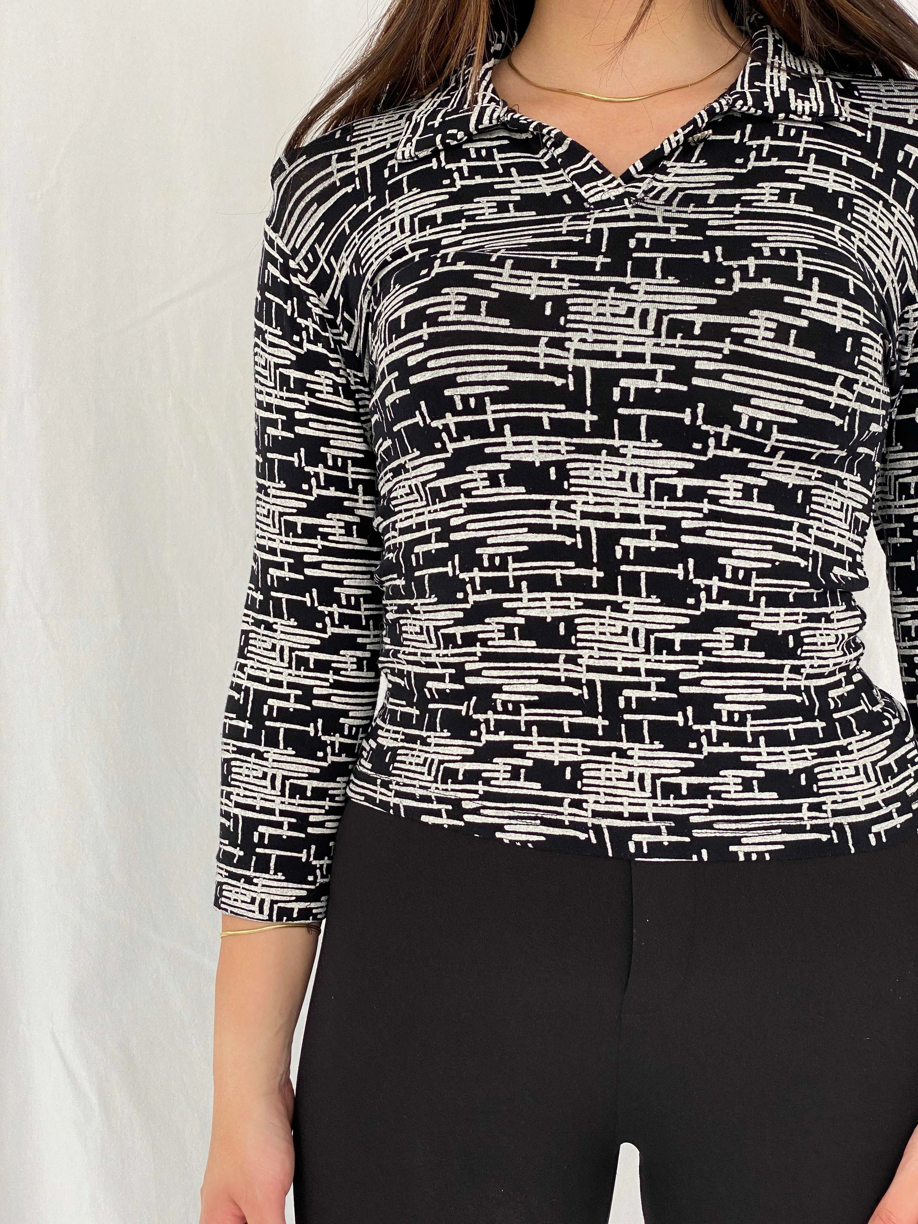 Vintage Y2K Black and White Full Sleeve Top - Size M - Balagan Vintage Full Sleeve Top 00s, full sleeve top, Rama