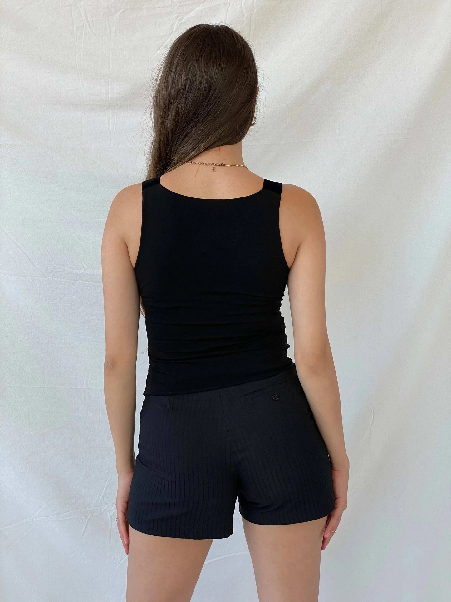 Vintage Y2K BSB Collection Sparkly Black Top With Velvet Straps - S - Balagan Vintage Sleeveless Top 00s, Mira, women top