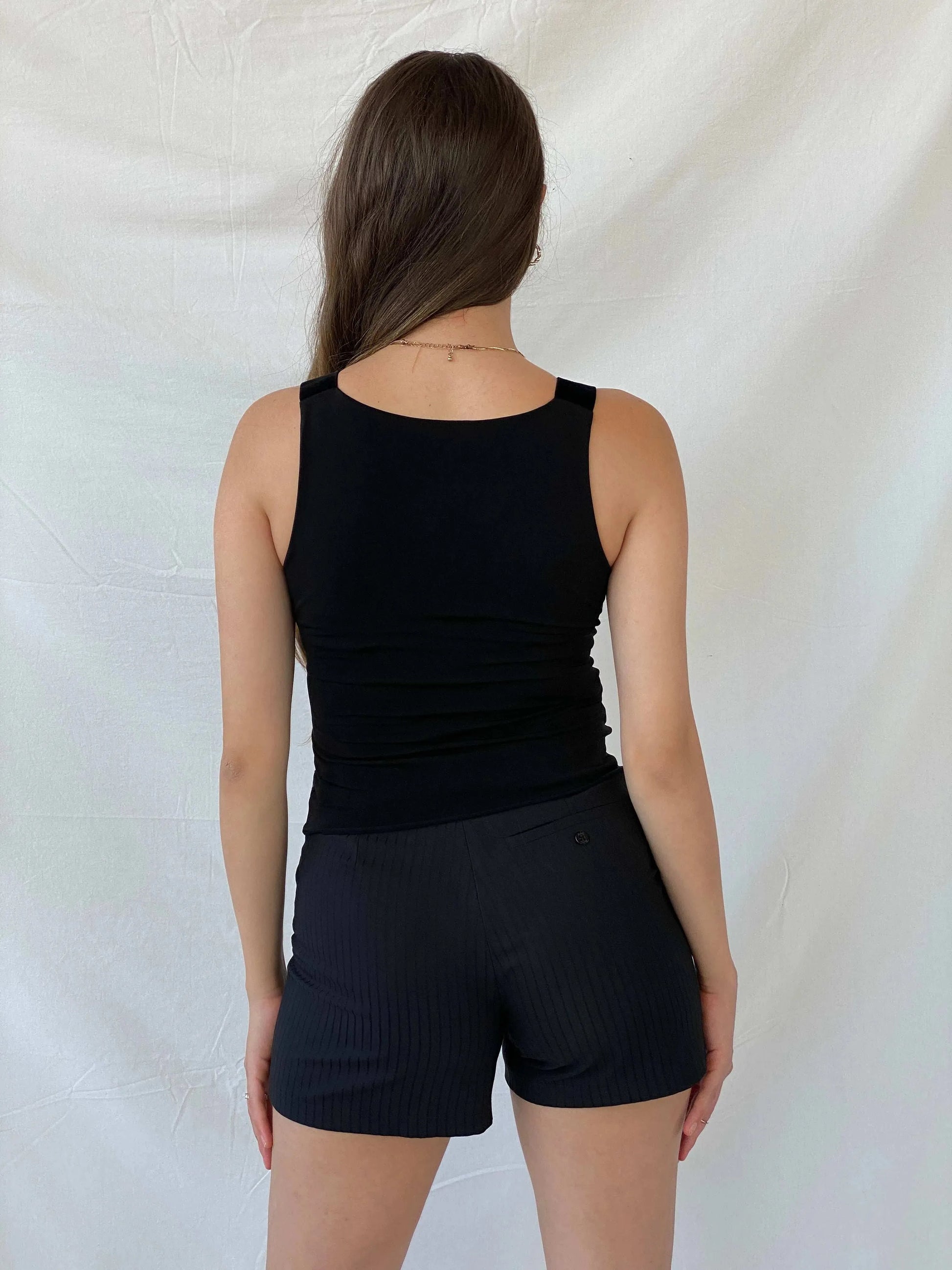 Vintage Y2K BSB Collection Sparkly Black Top With Velvet Straps - S - Balagan Vintage Sleeveless Top 00s, Mira, women top