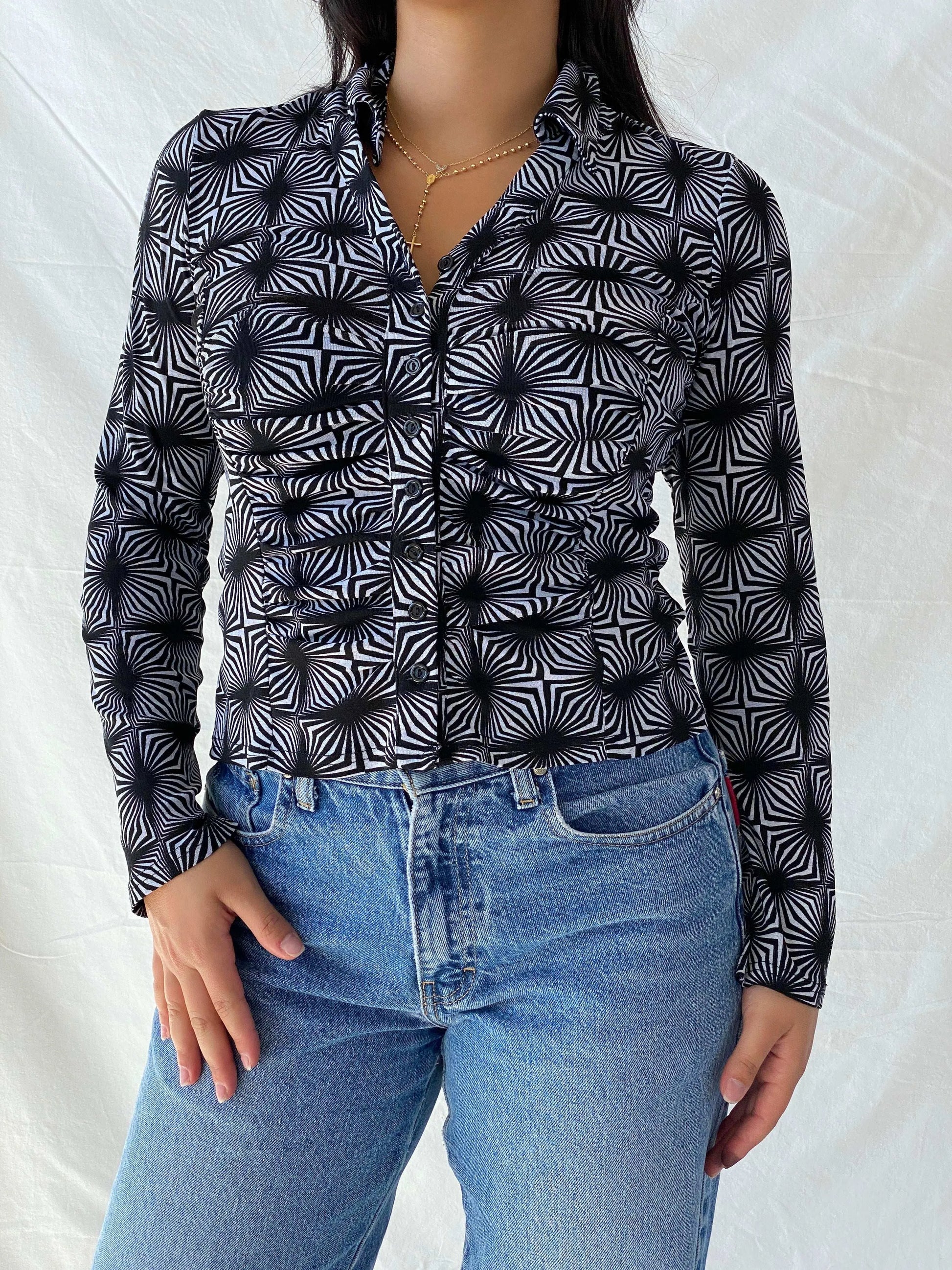 Vintage Y2K Button Up Psychedelic Print Full Sleeve Shirt - M - Balagan Vintage Full Sleeve Shirt 00s, full sleeve shirt, Lana, summer