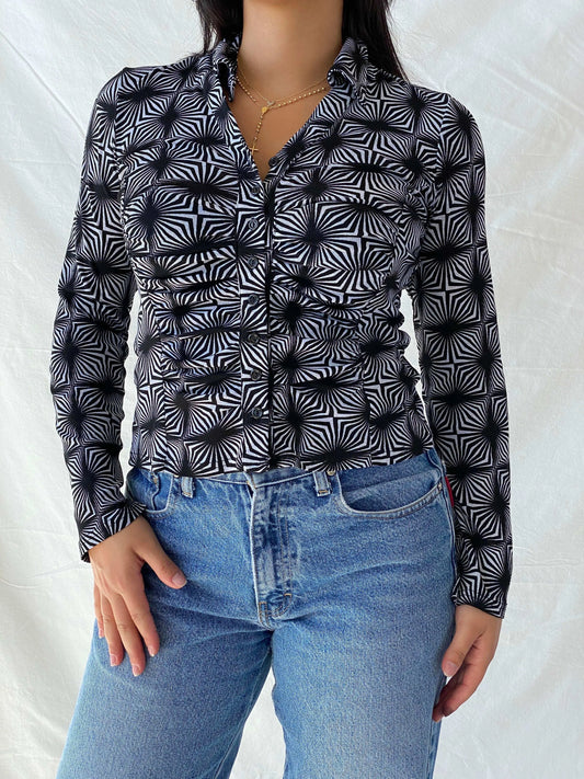 Vintage Y2K Button Up Psychedelic Print Full Sleeve Shirt - M - Balagan Vintage Full Sleeve Shirt 00s, full sleeve shirt, Lana, summer