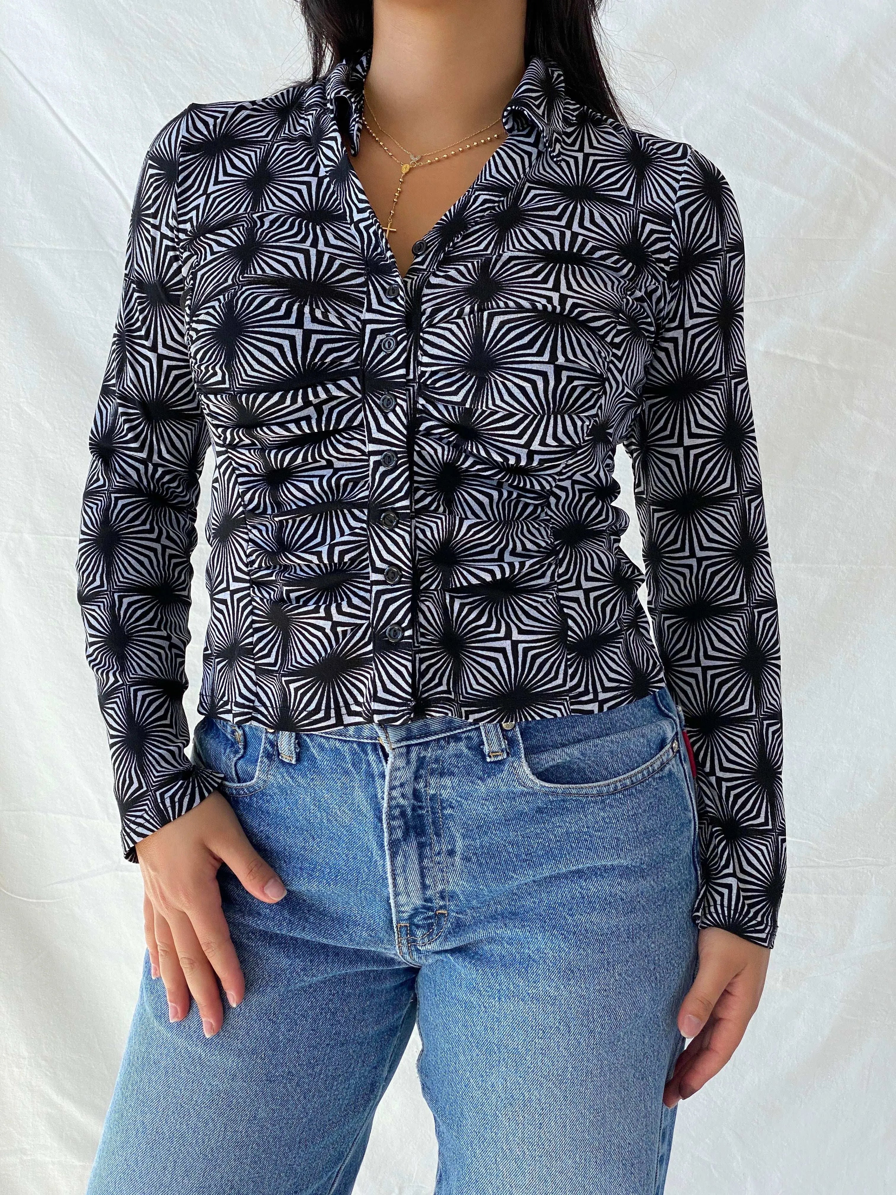 Vintage Y2K Button Up Psychedelic Print Full Sleeve Shirt - M - Balagan Vintage Full Sleeve Shirt 00s, full sleeve shirt, Lana, summer