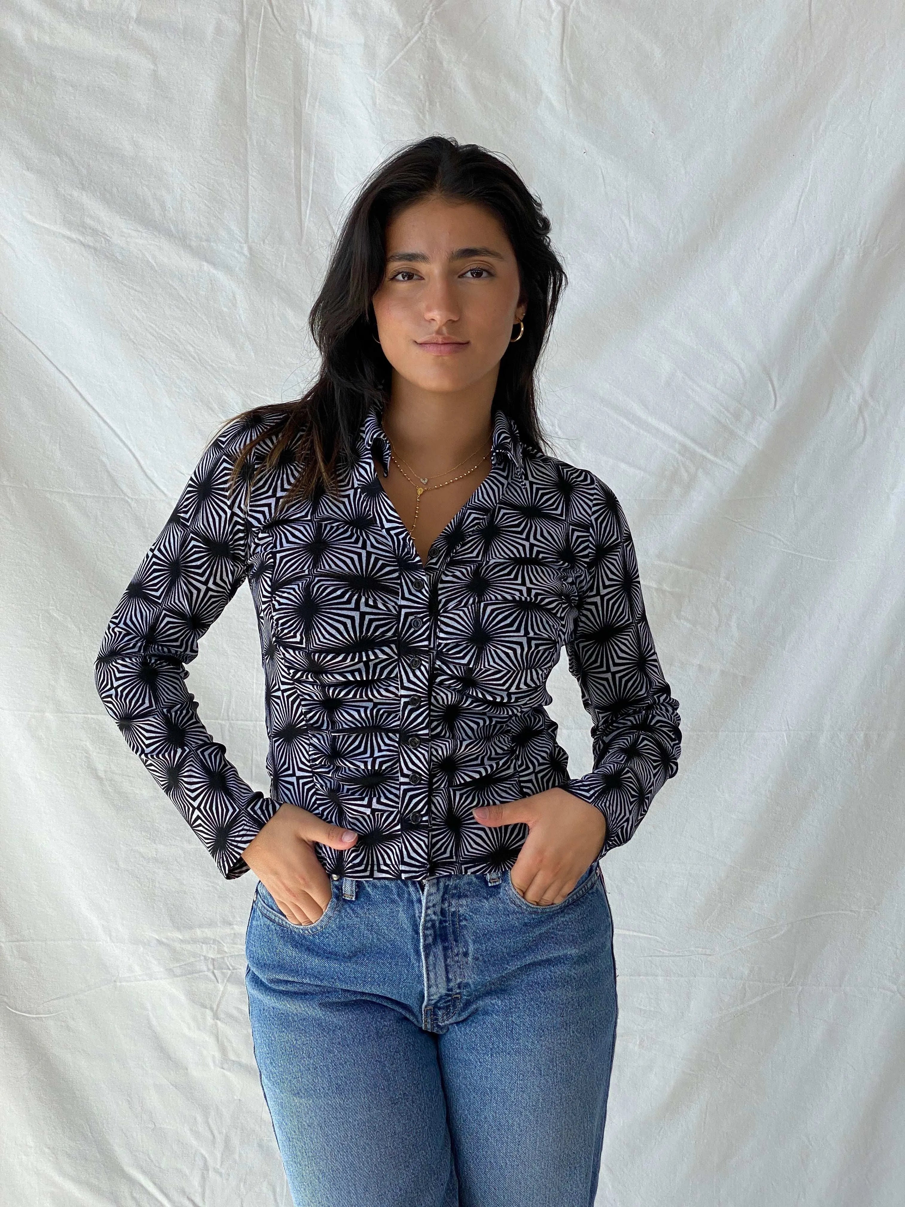 Vintage Y2K Button Up Psychedelic Print Full Sleeve Shirt - M - Balagan Vintage Full Sleeve Shirt 00s, full sleeve shirt, Lana, summer
