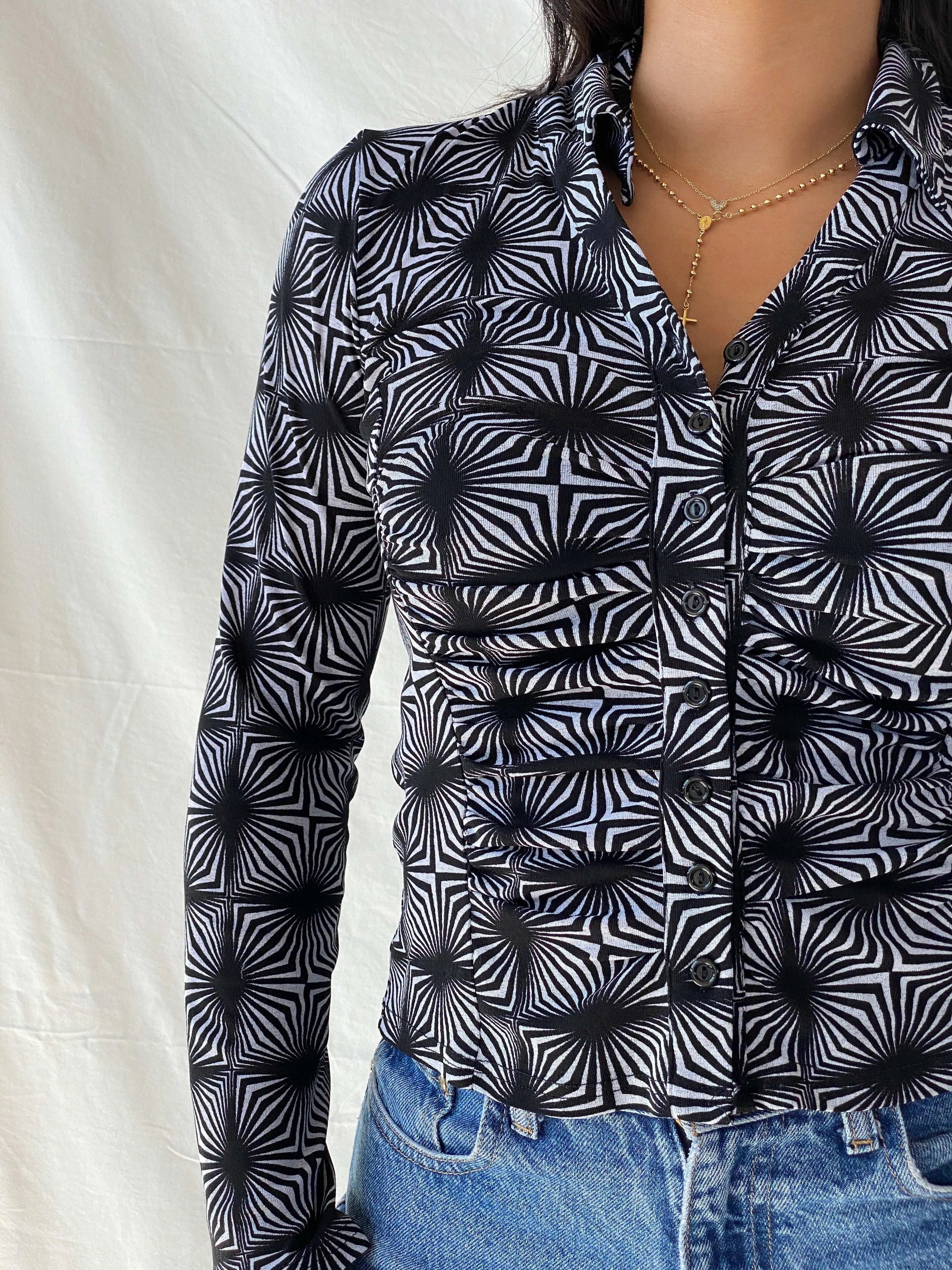 Vintage Y2K Button Up Psychedelic Print Full Sleeve Shirt - M - Balagan Vintage Full Sleeve Shirt 00s, full sleeve shirt, Lana, summer