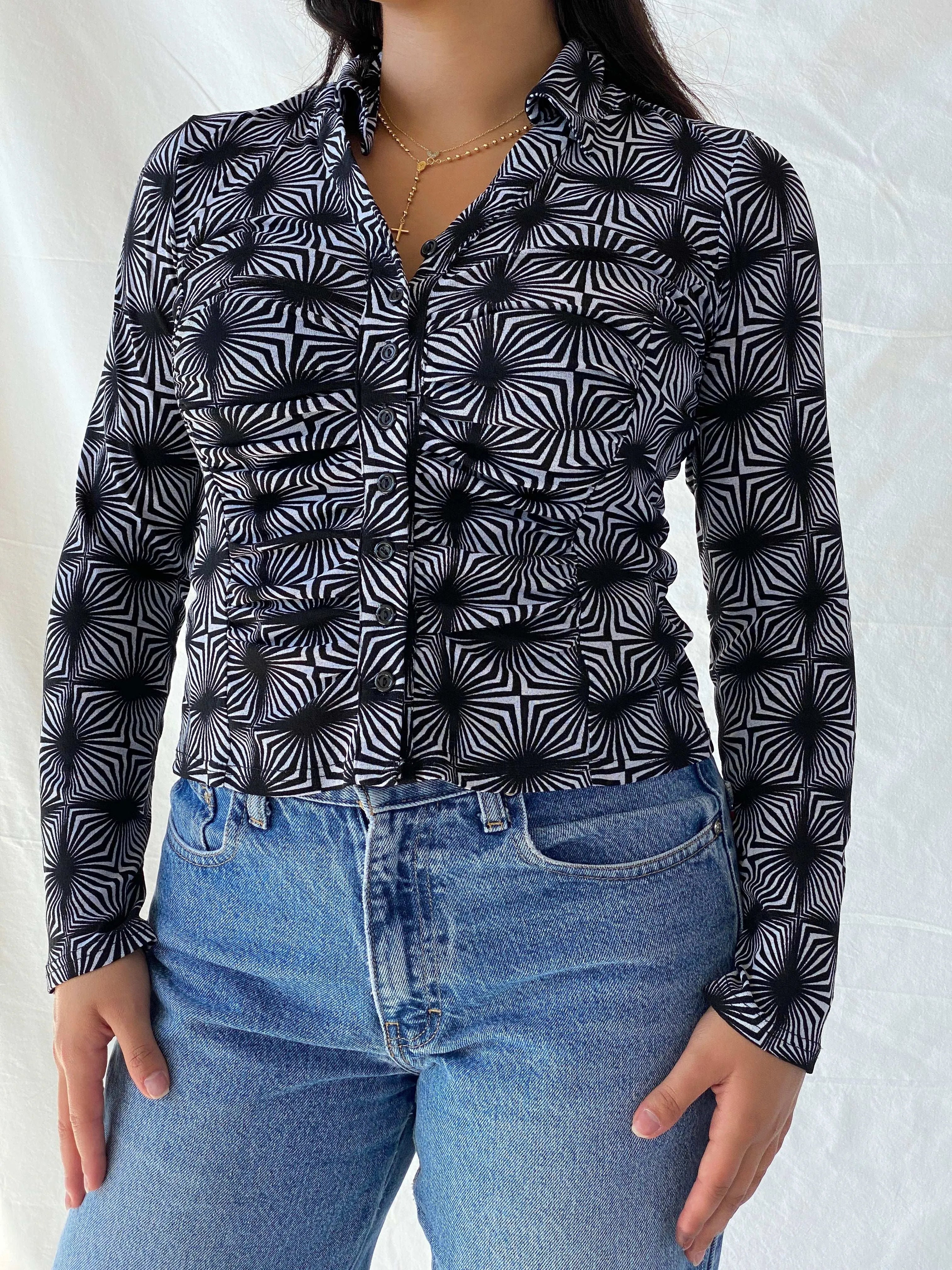 Vintage Y2K Button Up Psychedelic Print Full Sleeve Shirt - M - Balagan Vintage Full Sleeve Shirt 00s, full sleeve shirt, Lana, summer