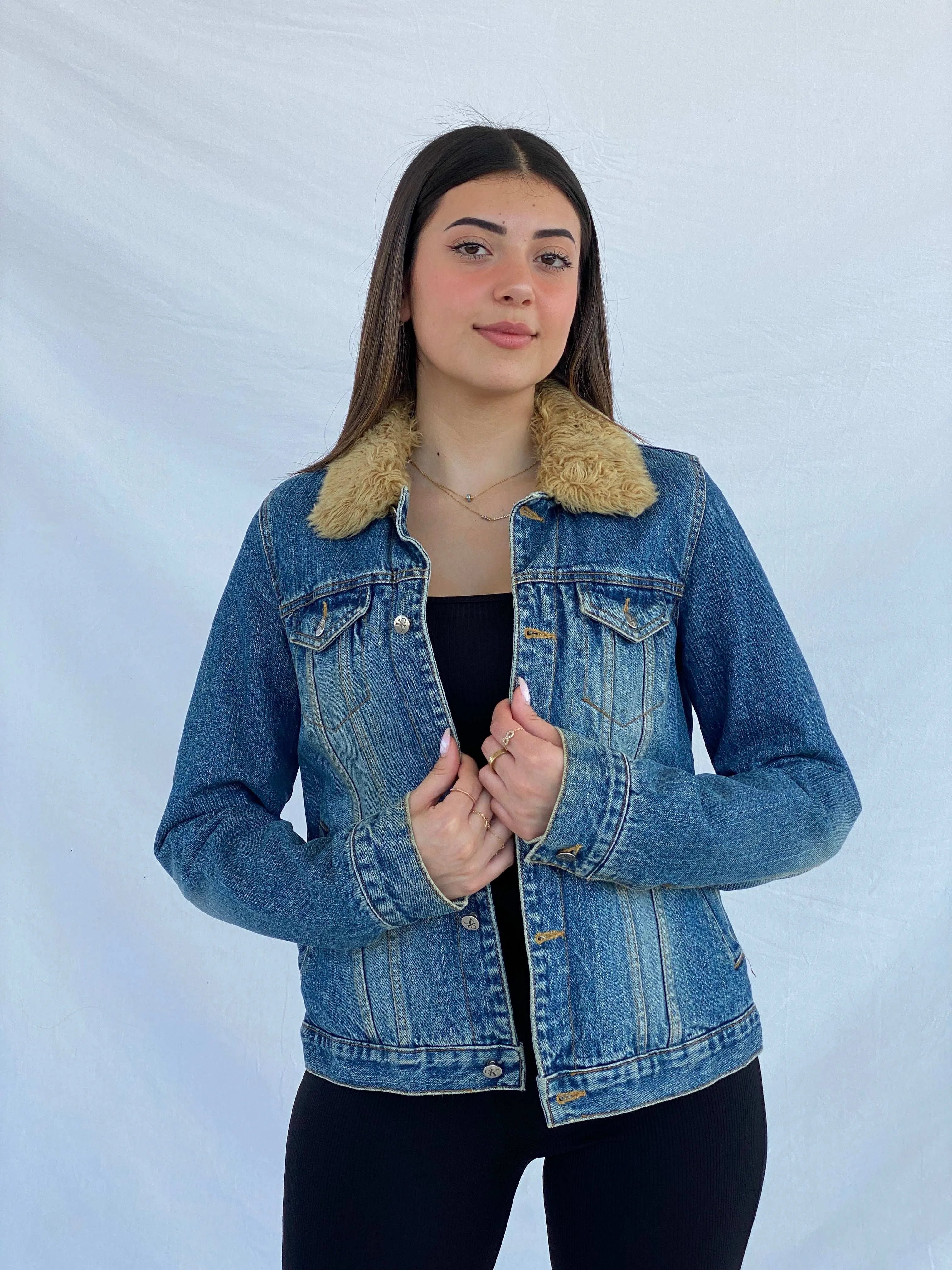 Vintage Y2K Calvin Klein Denim Fur-Lined Fitted Jacket Size M - Balagan Vintage Denim Jacket 00s, Coats&Jackets, denim, denim jacket, Juana, Women's Denim Jackets