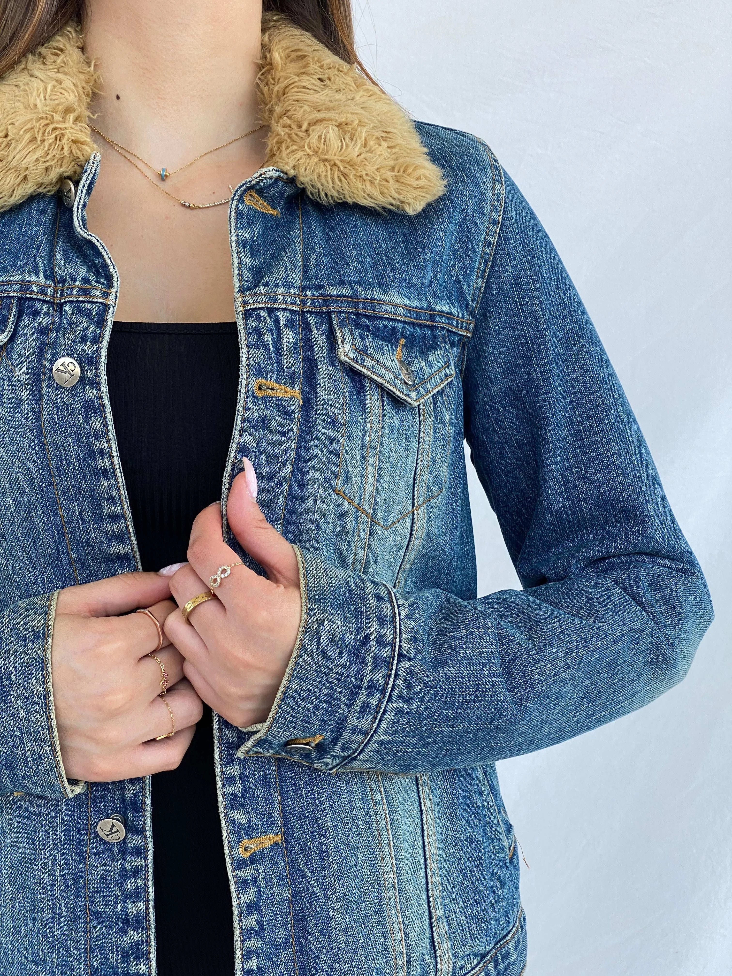 Vintage Y2K Calvin Klein Denim Fur-Lined Fitted Jacket Size M - Balagan Vintage Denim Jacket 00s, Coats&Jackets, denim, denim jacket, Juana, Women's Denim Jackets