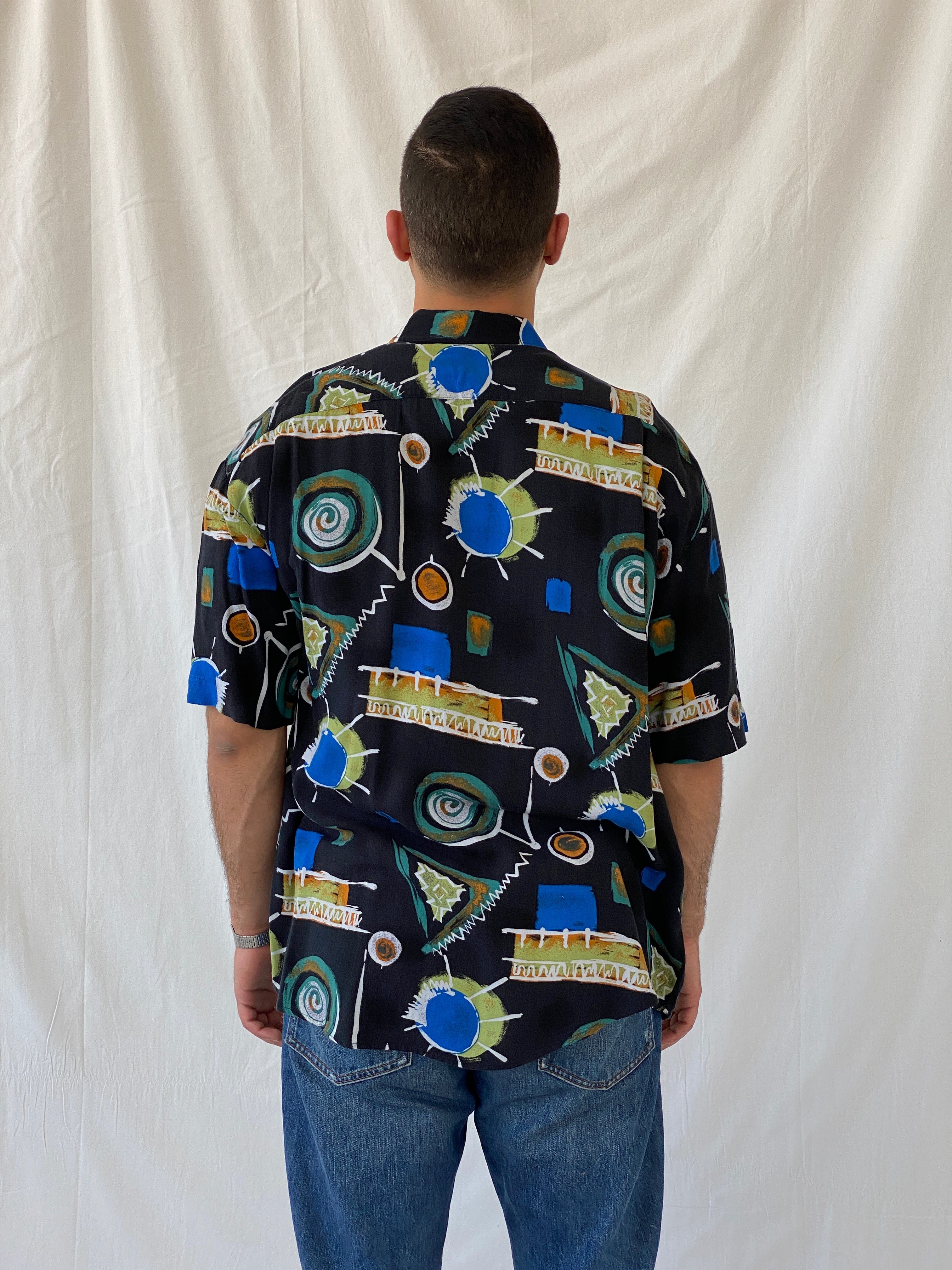 Vintage Y2K Canda Crazy Pattern Short Sleeve Button Up Men’s Shirt - XL - Balagan Vintage Half Sleeve Shirt 90s, half sleeve shirt, mens shirt, multicolored, printed shirt, Ramez