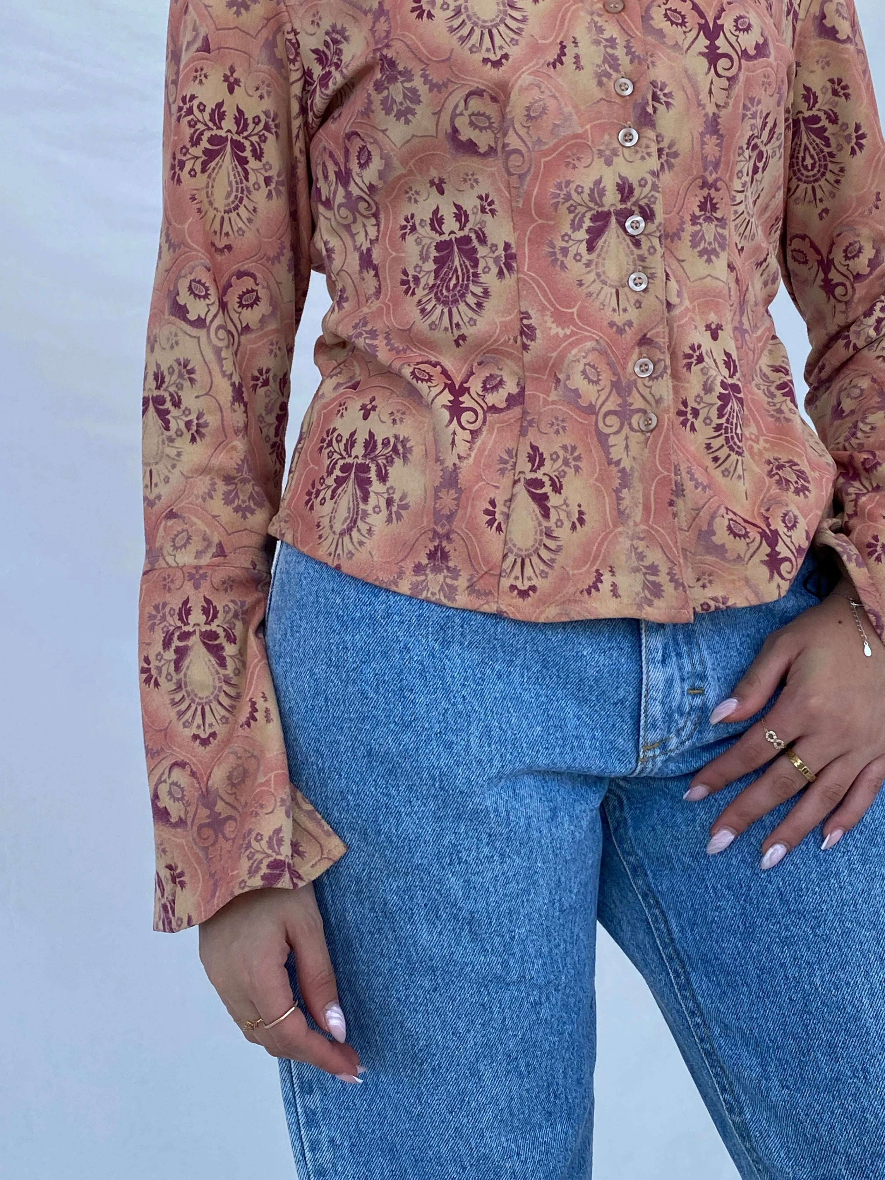 Vintage Y2K DCC Pink Floral Shirt - Balagan Vintage Full Sleeve Shirt 90s, floral, floral mesh, floral print, floral shirt, Juana