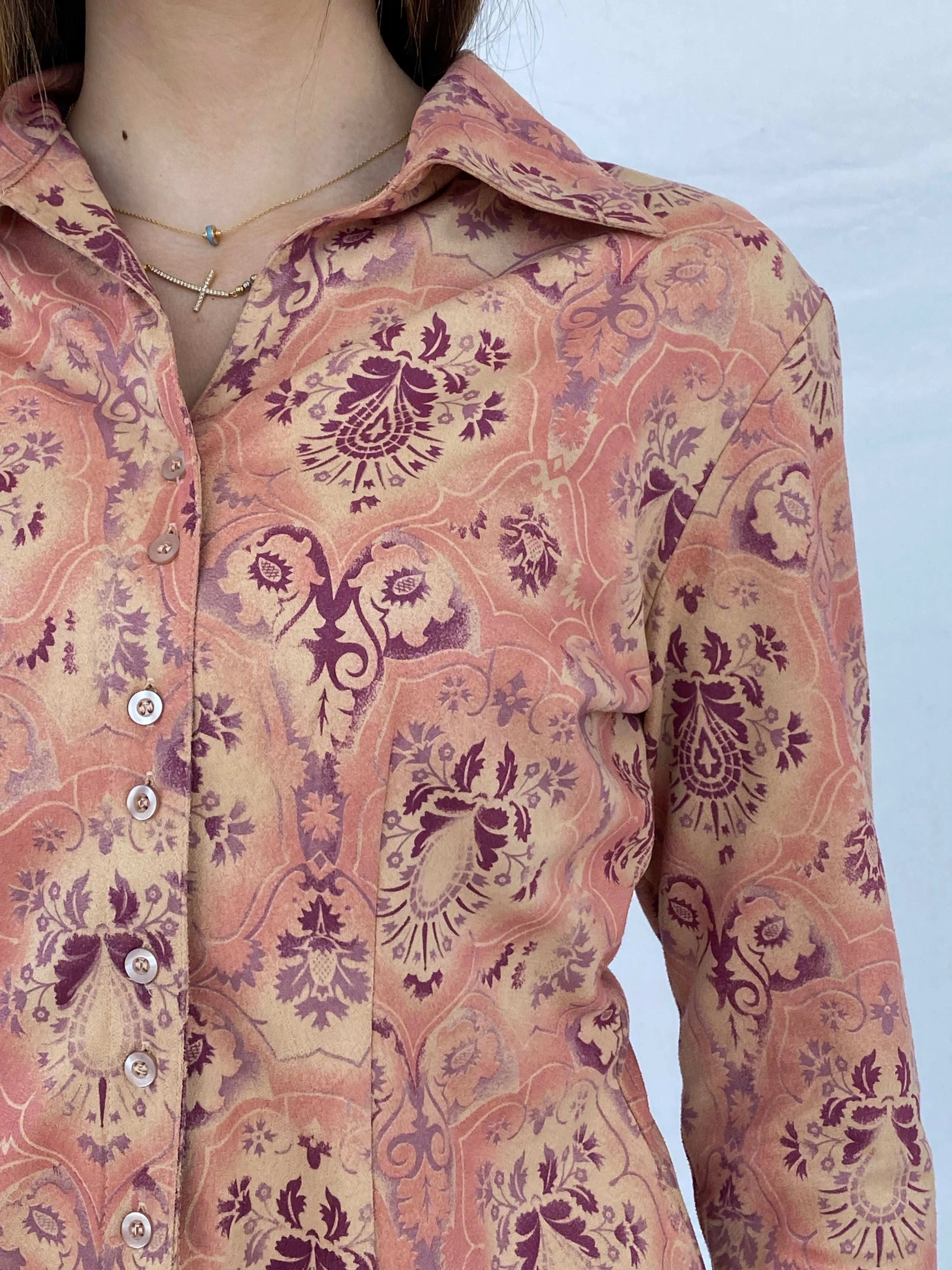 Vintage Y2K DCC Pink Floral Shirt - Balagan Vintage Full Sleeve Shirt 90s, floral, floral mesh, floral print, floral shirt, Juana