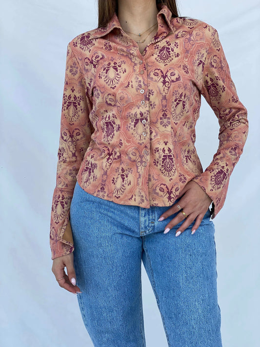 Vintage Y2K DCC Pink Floral Shirt - Balagan Vintage Full Sleeve Shirt 90s, Deals, floral, floral mesh, floral print, floral shirt, Juana