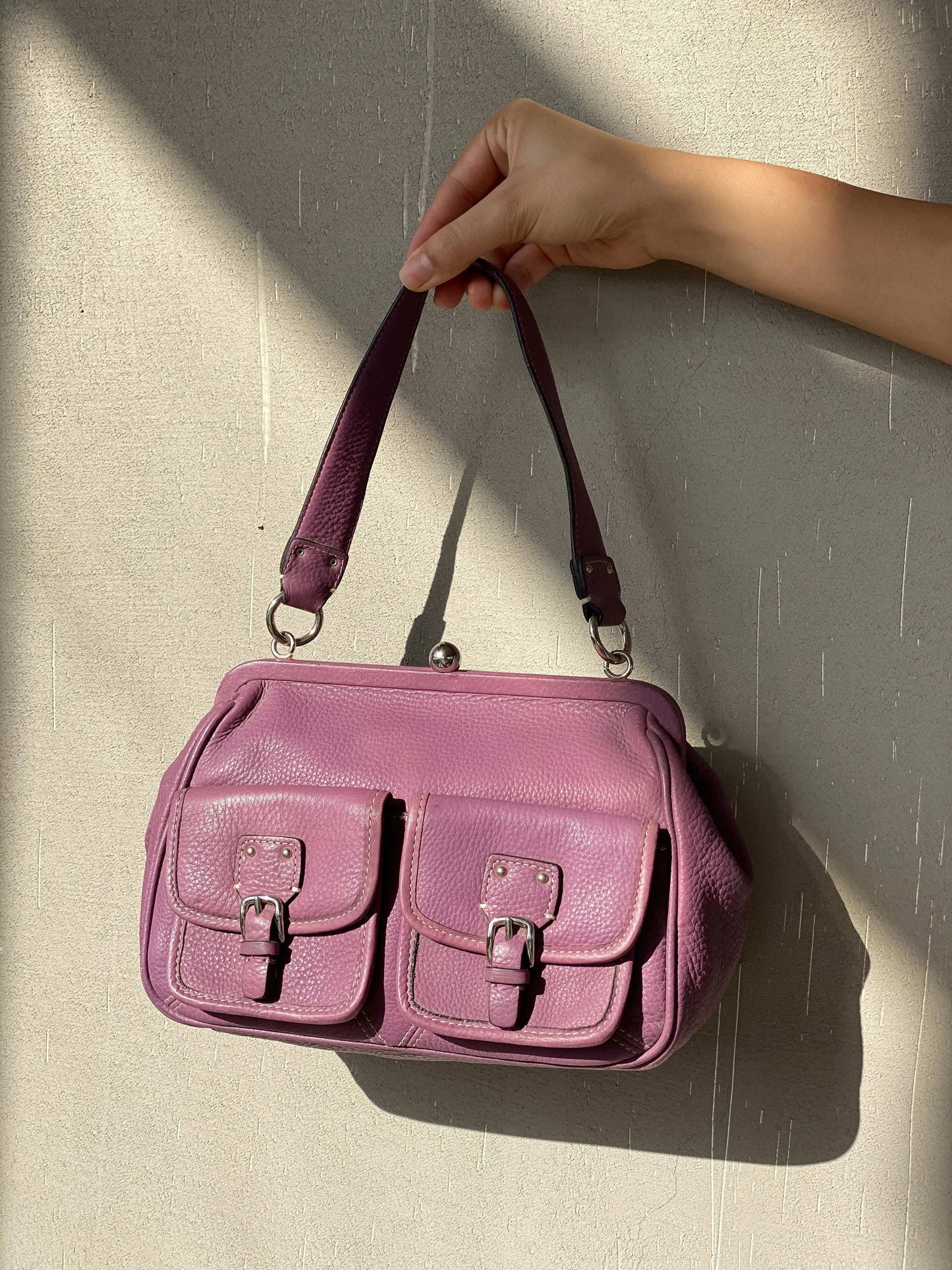 Vintage Y2K Fossil Purple Genuine Leather Handbag - Balagan Vintage Handbags bag, genuine leather, handbag