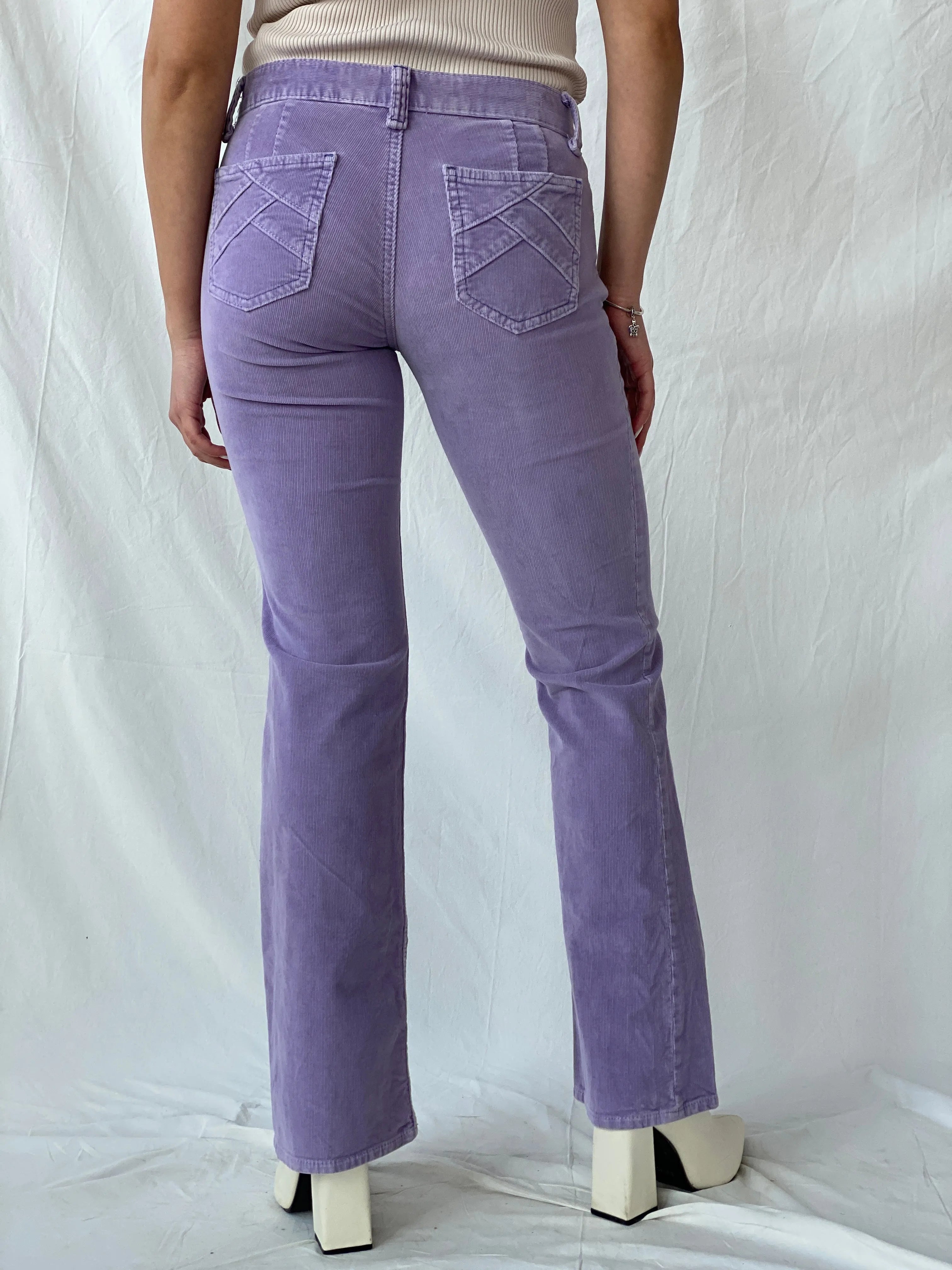 Vintage Y2K Gap Purple Corduroy Ultra Low Rise Stretch Flare Pants - 36EUR - Balagan Vintage Corduroy Pants 00s, corduroy, corduroy pants, Fatima, low rise, vintage pants, winter