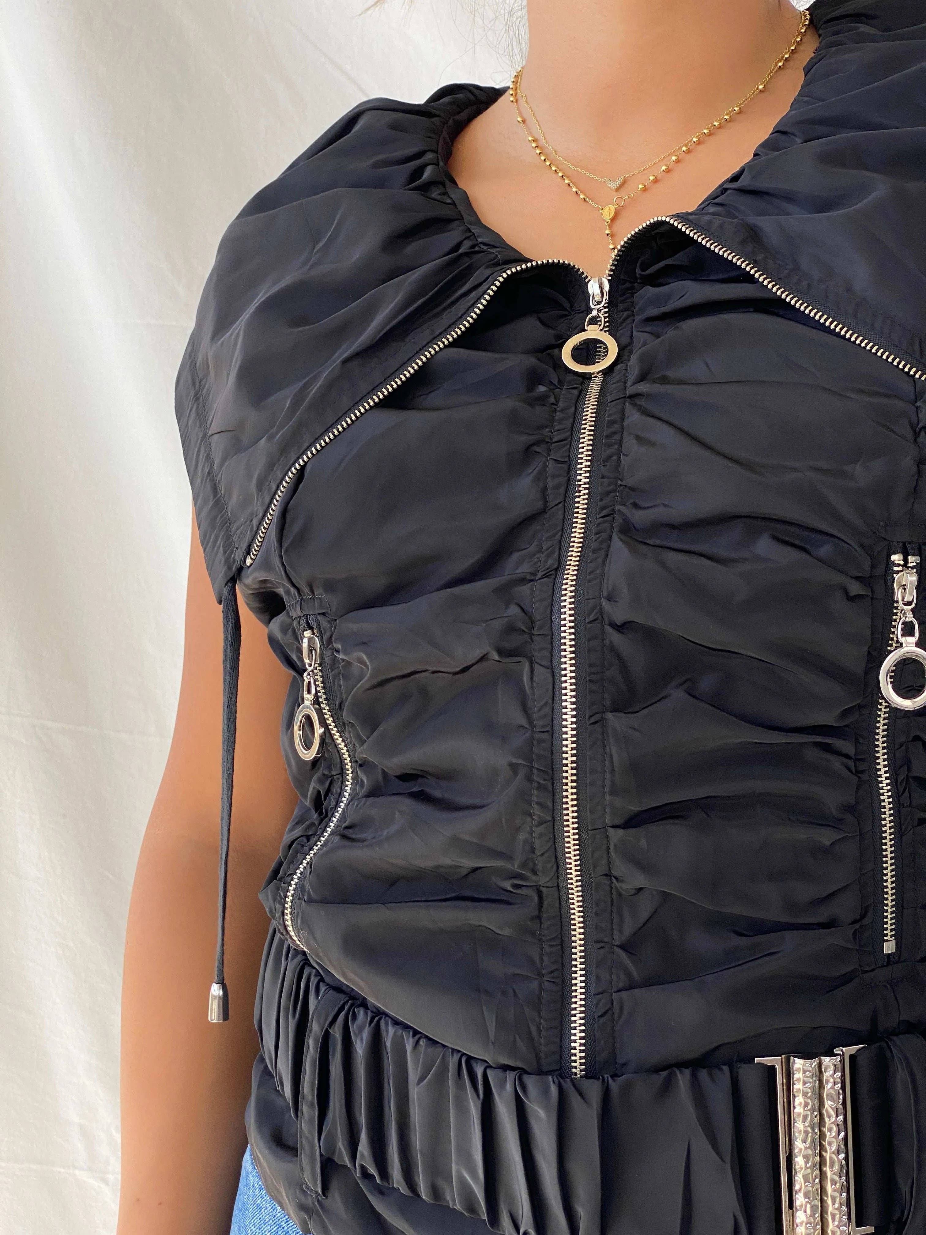 Vintage Y2K In Front Zip Up Black Vest - M - Balagan Vintage Vest 00s, Lana, summer, vest, Y2K