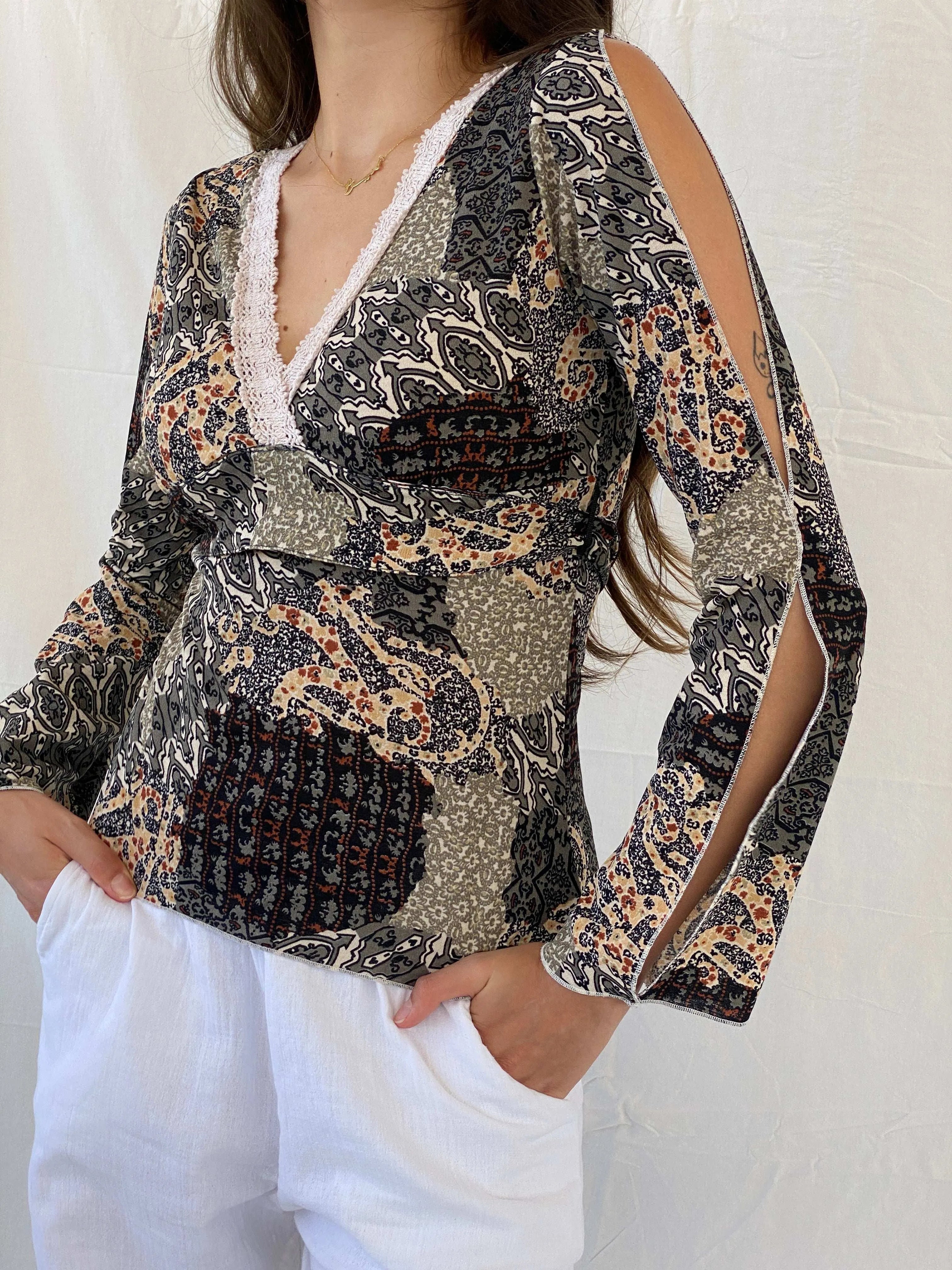 Vintage Y2K JP Collection Paisley Print Top With Lace Detailing - M - Balagan Vintage Full Sleeve Top 00s, 90s, full sleeve top, Mira