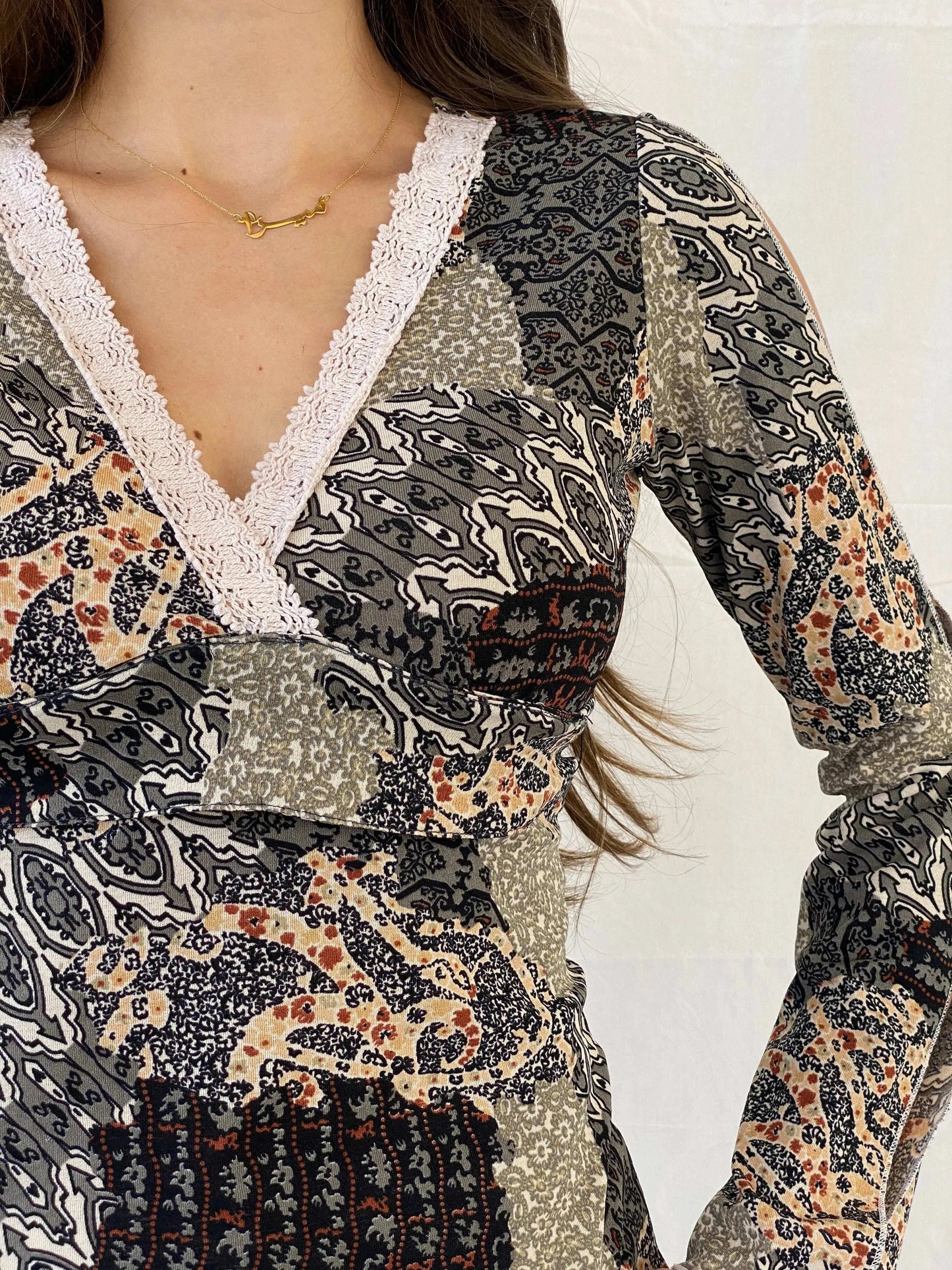 Vintage Y2K JP Collection Paisley Print Top With Lace Detailing - M - Balagan Vintage Full Sleeve Top 00s, 90s, full sleeve top, Mira