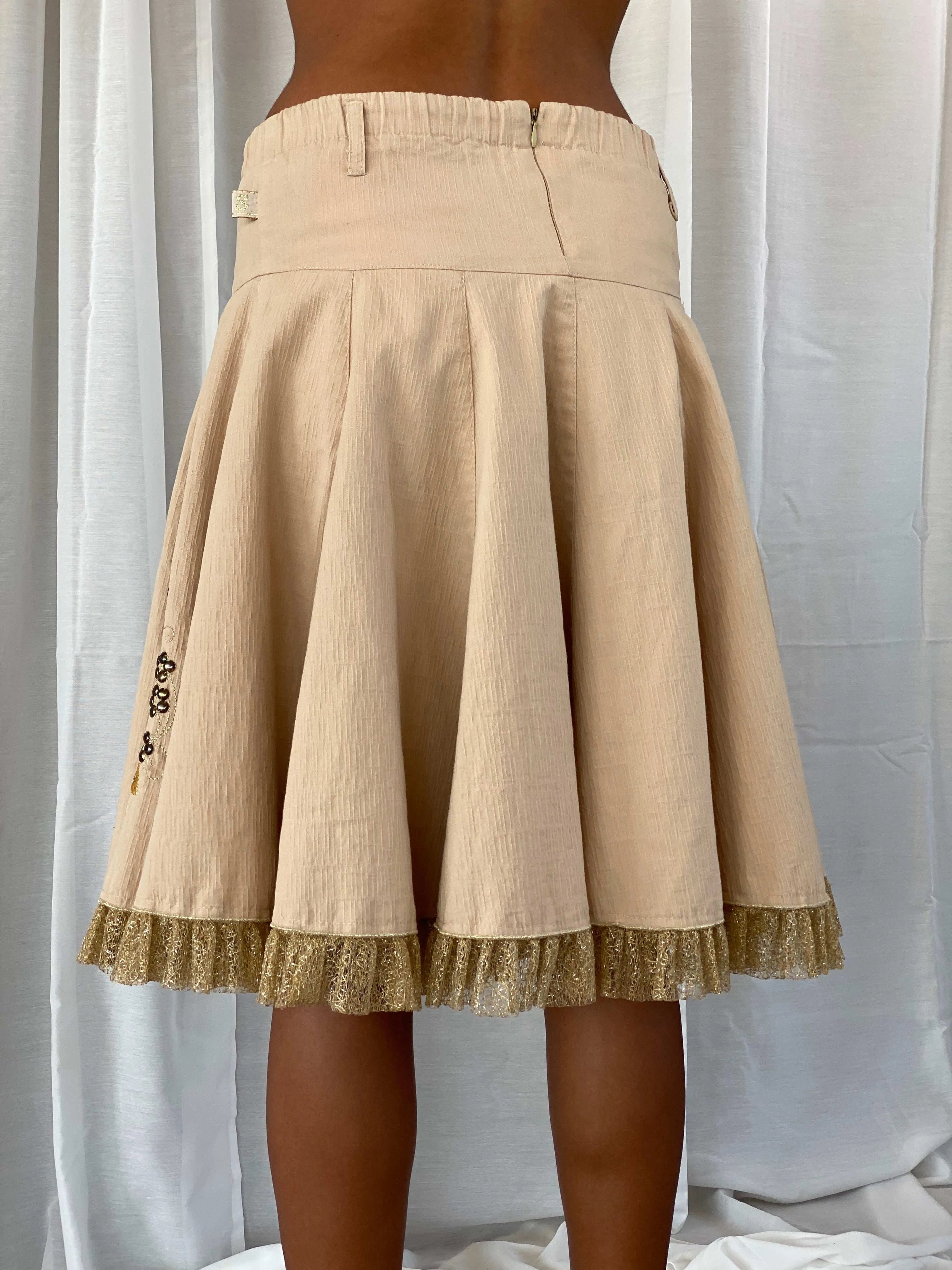Vintage Y2K KS Embroidered Beige Midi Tulle Hem Skirt - XS - Balagan Vintage Midi Skirt 90s, mini skirt, summer, Tojan