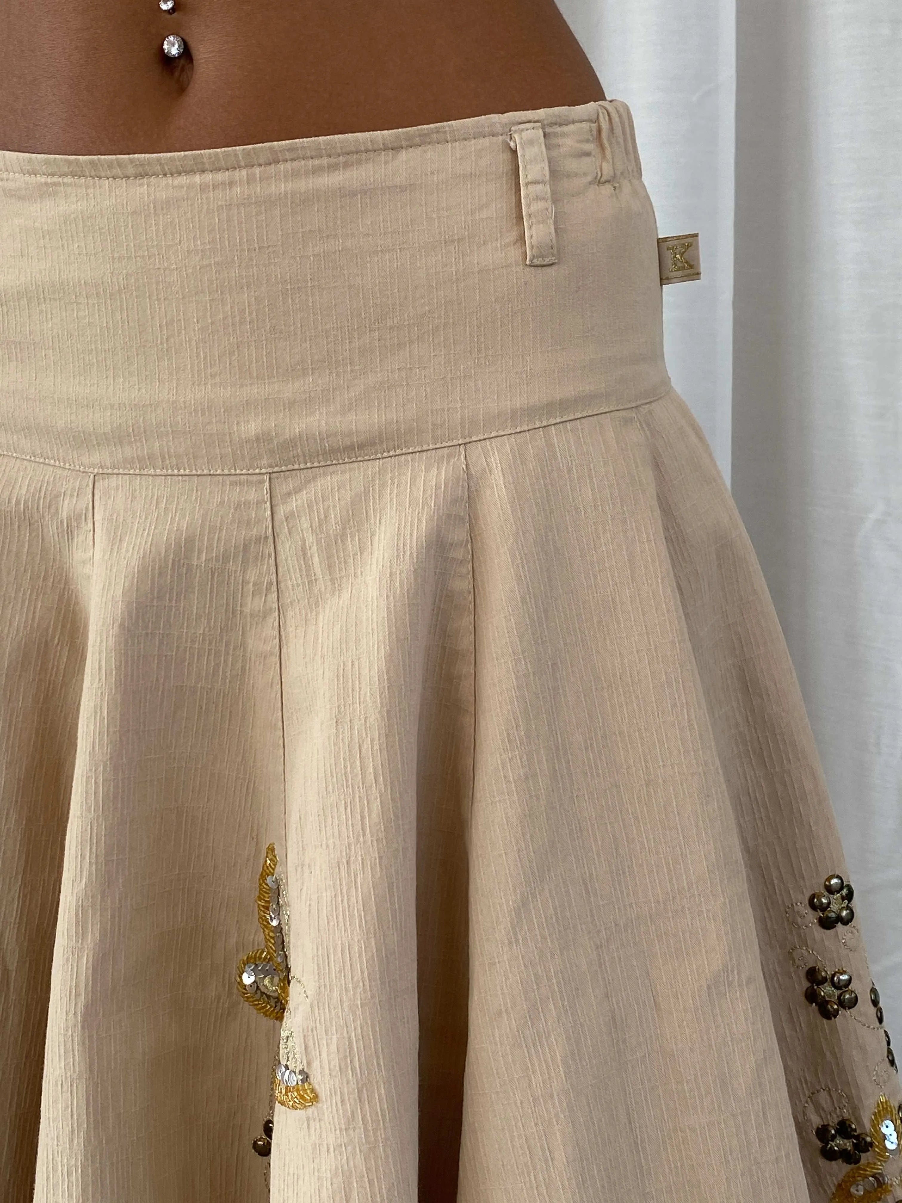 Vintage Y2K KS Embroidered Beige Midi Tulle Hem Skirt - XS - Balagan Vintage Midi Skirt 90s, mini skirt, summer, Tojan