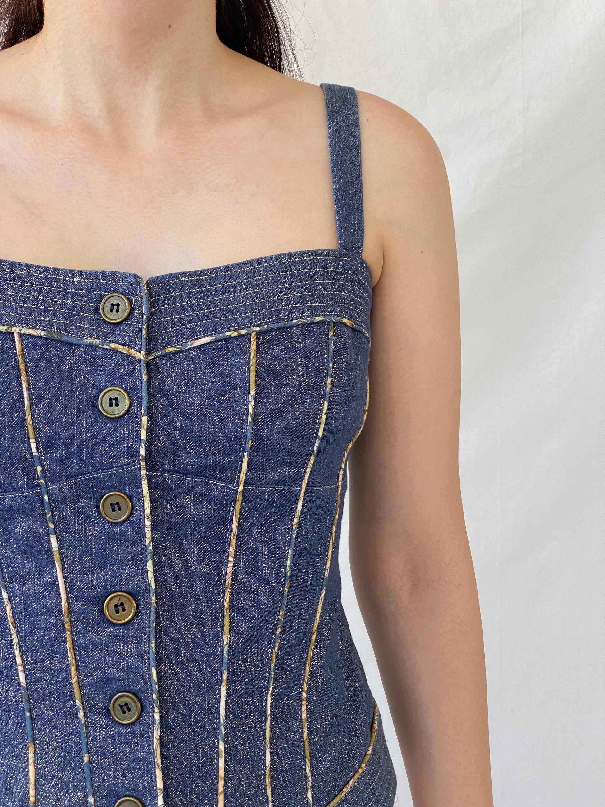 Vintage Y2K Lovie Denim Button Up Corset Top - S - Balagan Vintage Sleeveless Top 00s, Ayah, denim, NEW IN, summer, women top