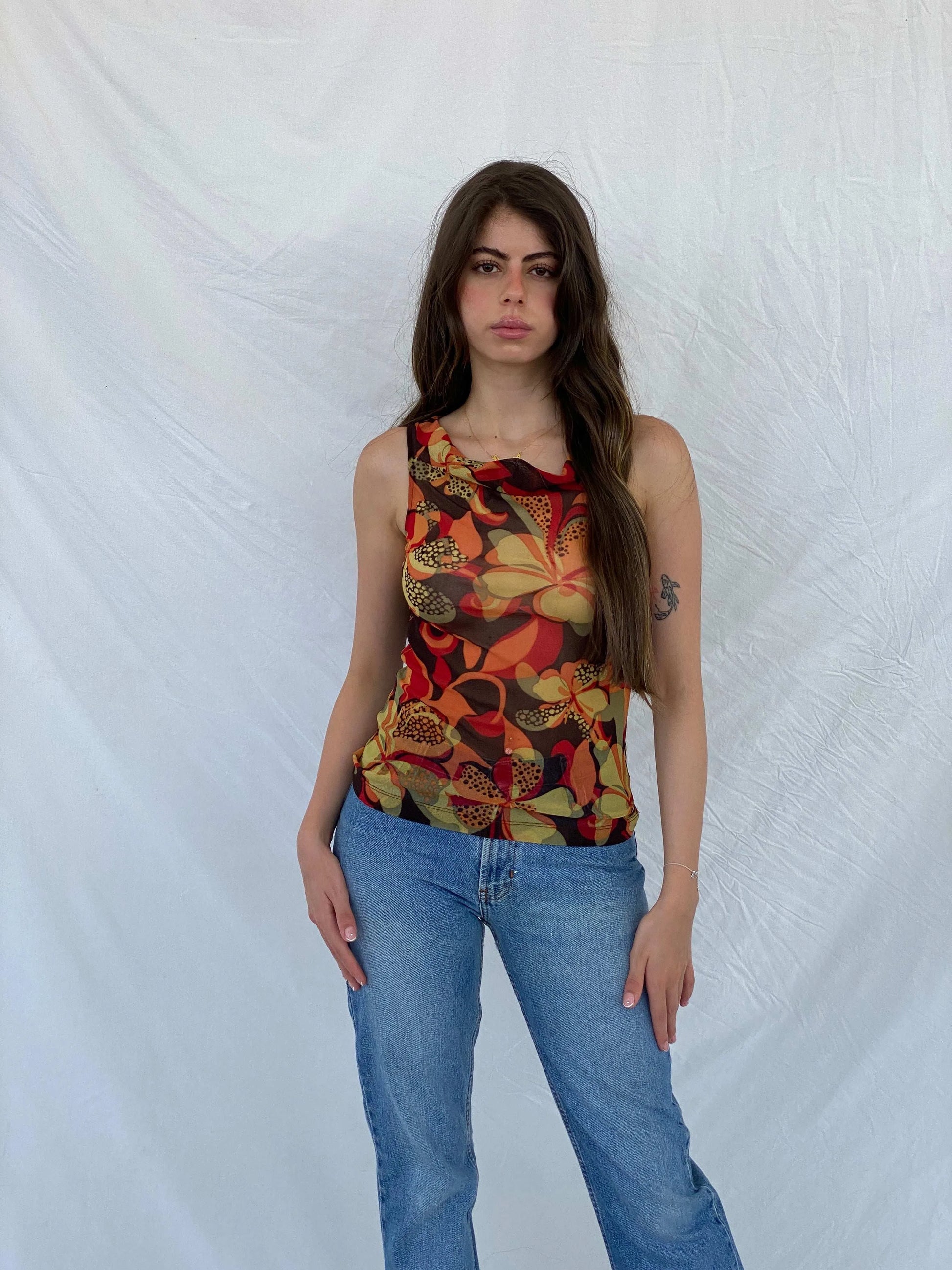 Vintage Y2K Mexx Floral Mesh Top - S - Balagan Vintage Sleeveless Top 00s, Mira, sleeveless top