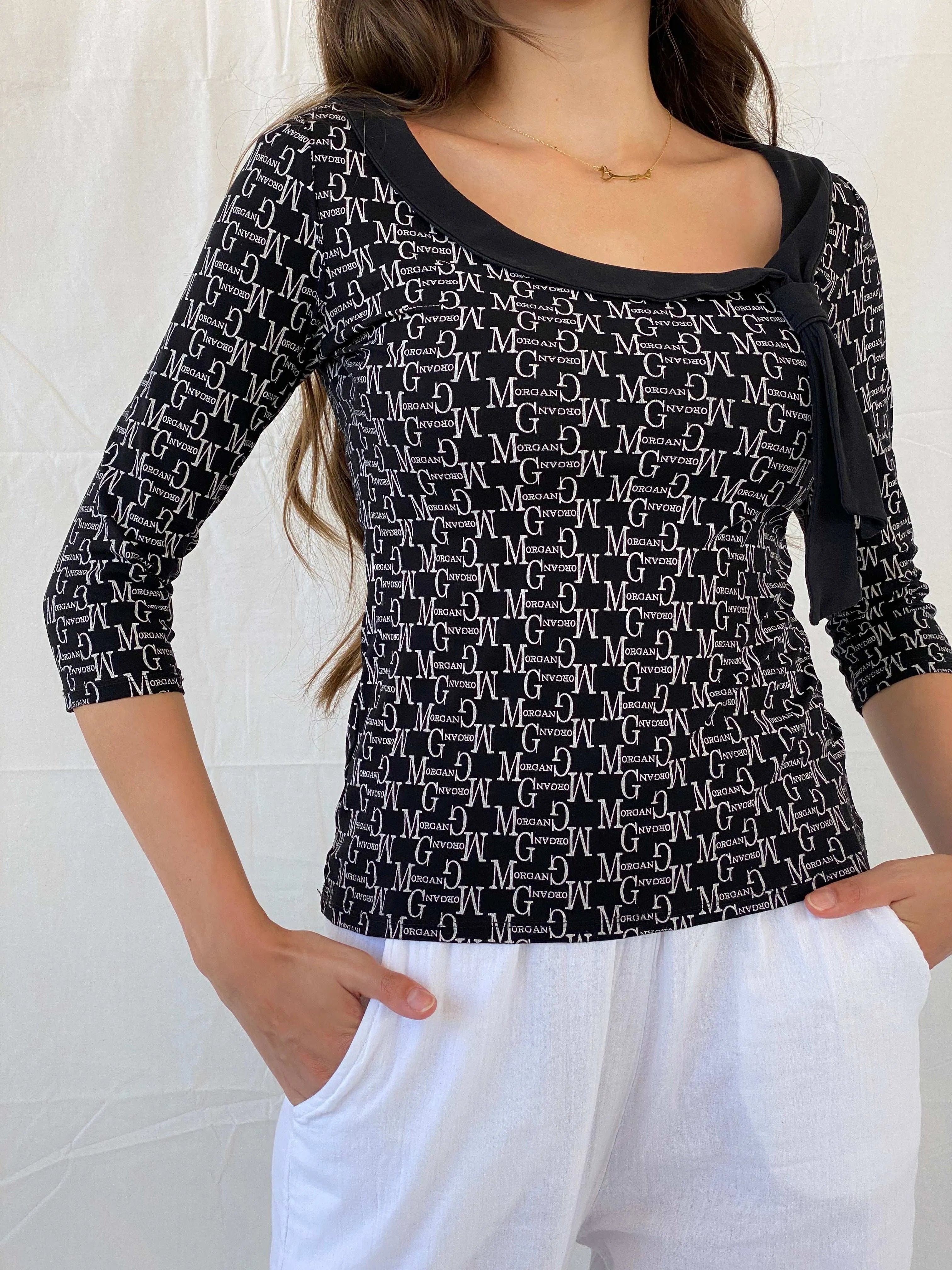 Vintage Y2K Morgan De Toi Black Monogram Top - M - Balagan Vintage Full Sleeve Top 00s, 90s, full sleeve top, Mira, Y2K