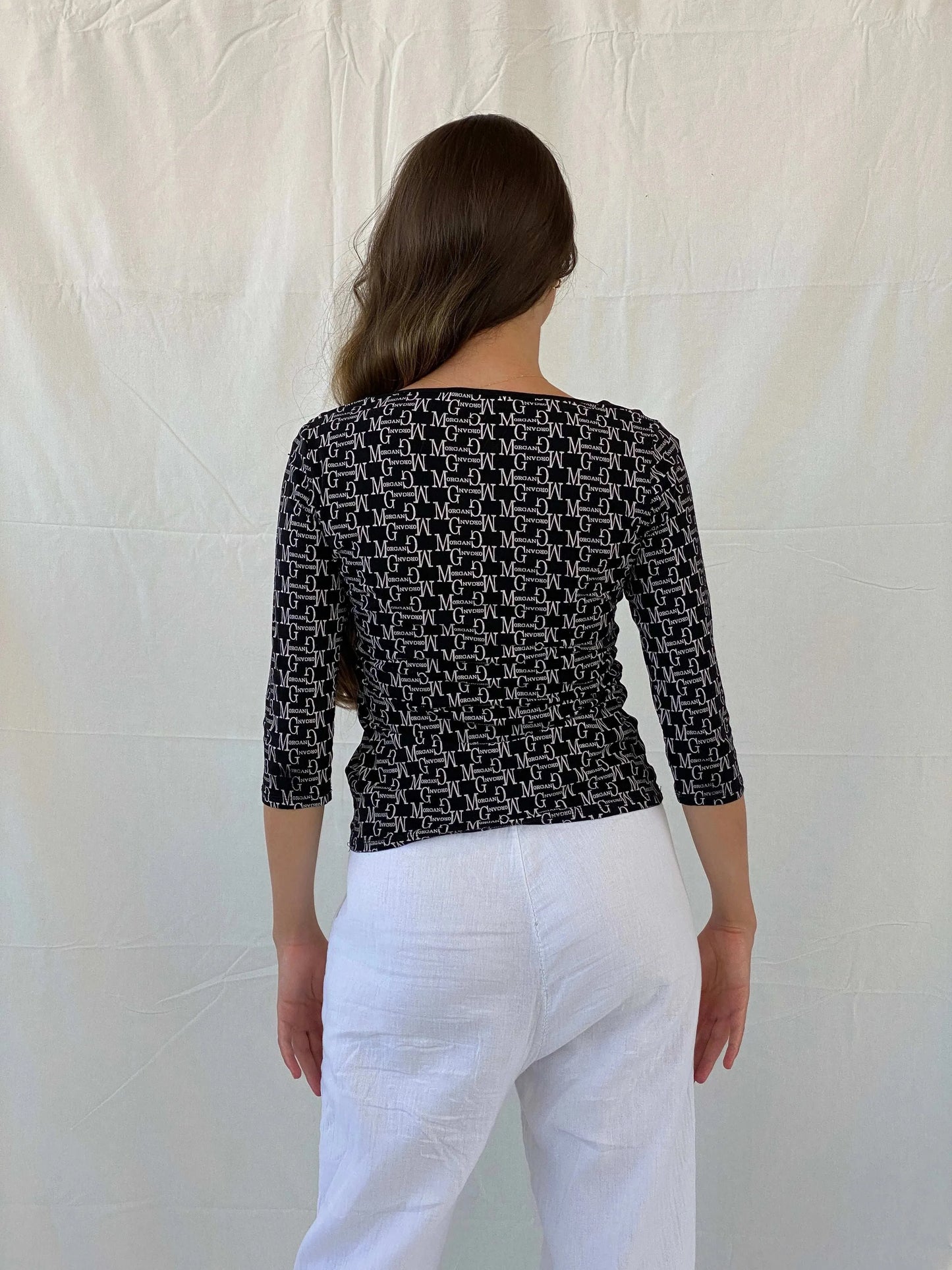 Vintage Y2K Morgan De Toi Black Monogram Top - M - Balagan Vintage Full Sleeve Top 00s, 90s, full sleeve top, Mira, Y2K