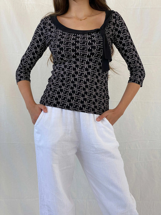 Vintage Y2K Morgan De Toi Black Monogram Top - M - Balagan Vintage Full Sleeve Top 00s, 90s, full sleeve top, Mira, Y2K