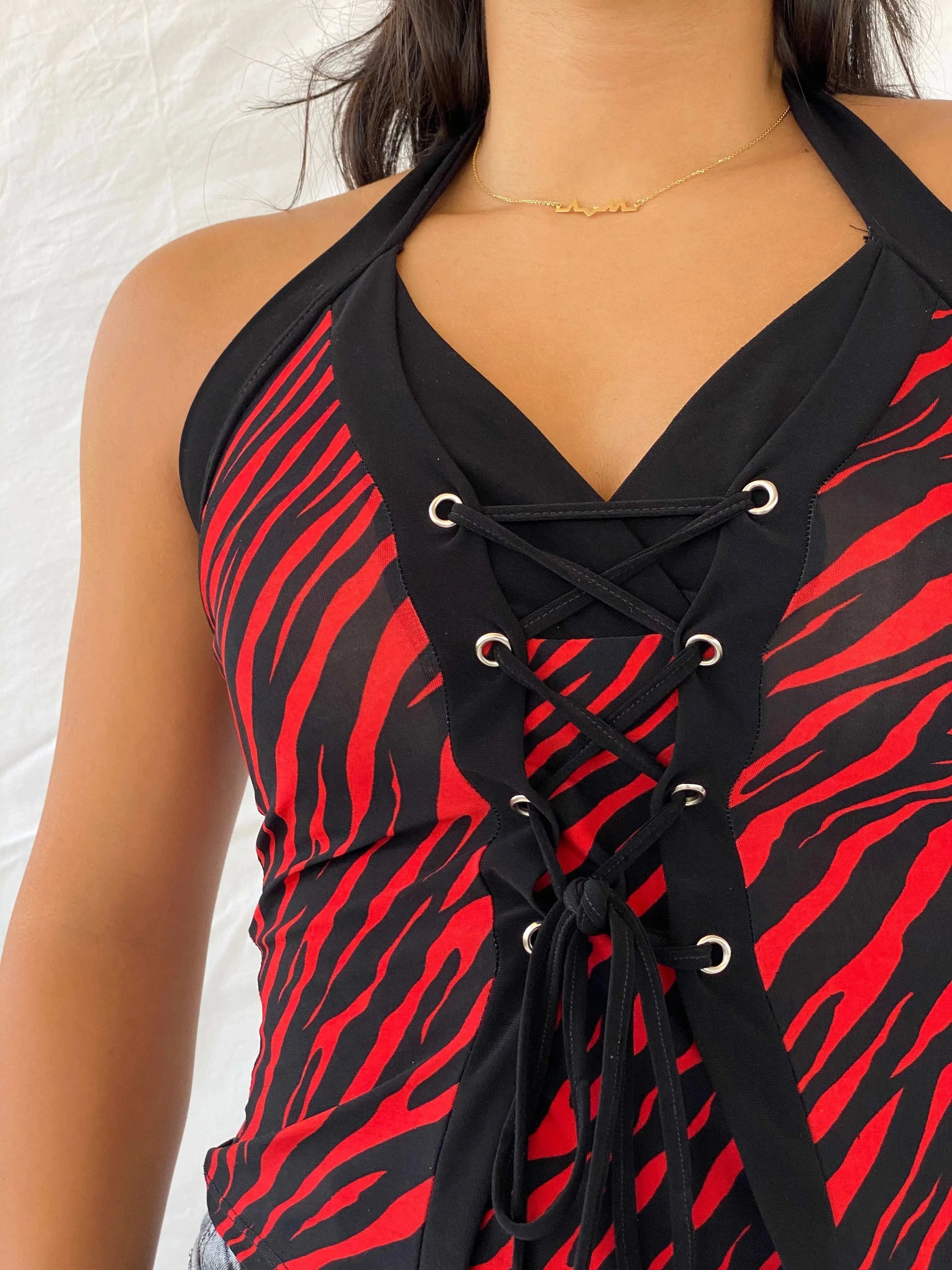 Vintage Y2K N&N Zebra Striped Halter Top - M - Balagan Vintage Halter Top 00s, halter top, Lana, summer